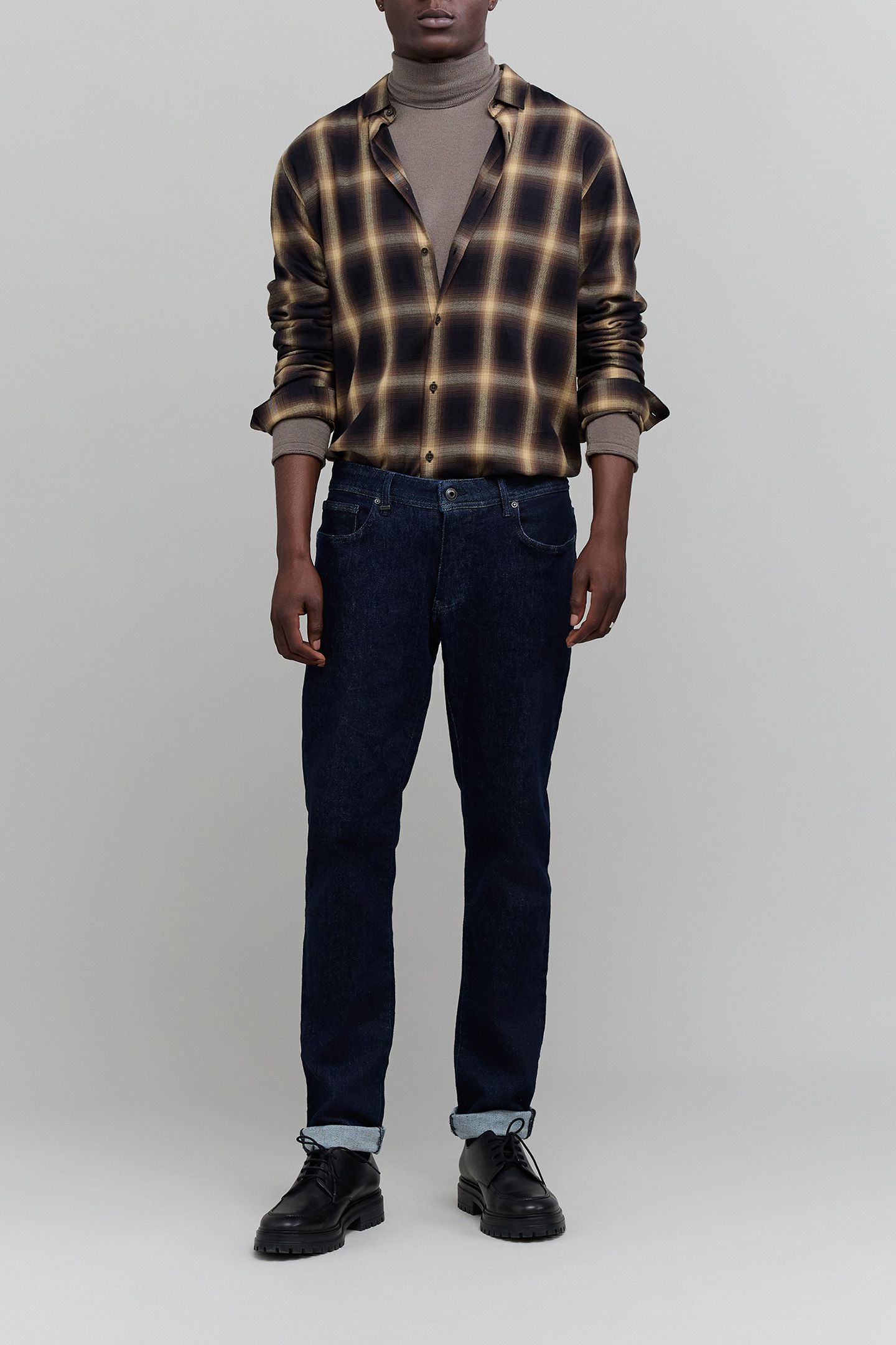 SHIRT REGULAR DARK KHAKI CHECK PATTERN HOMME 3