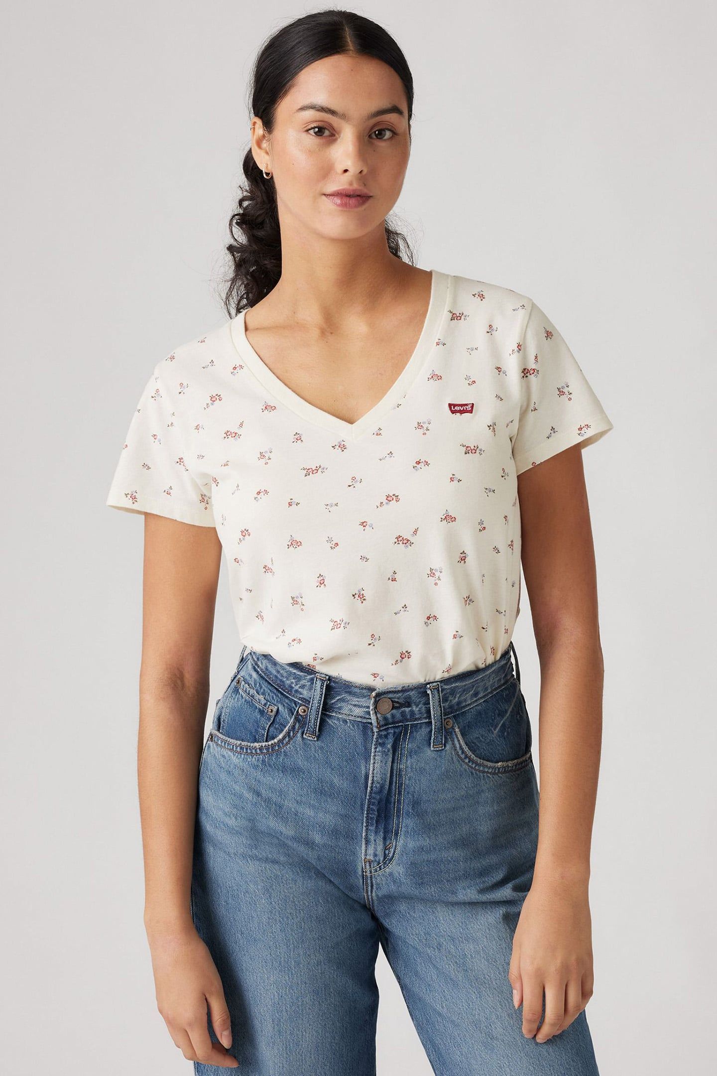 PERFECT VNECK LOU DITSY FLORAL-V4 EGRET COTTON 1
