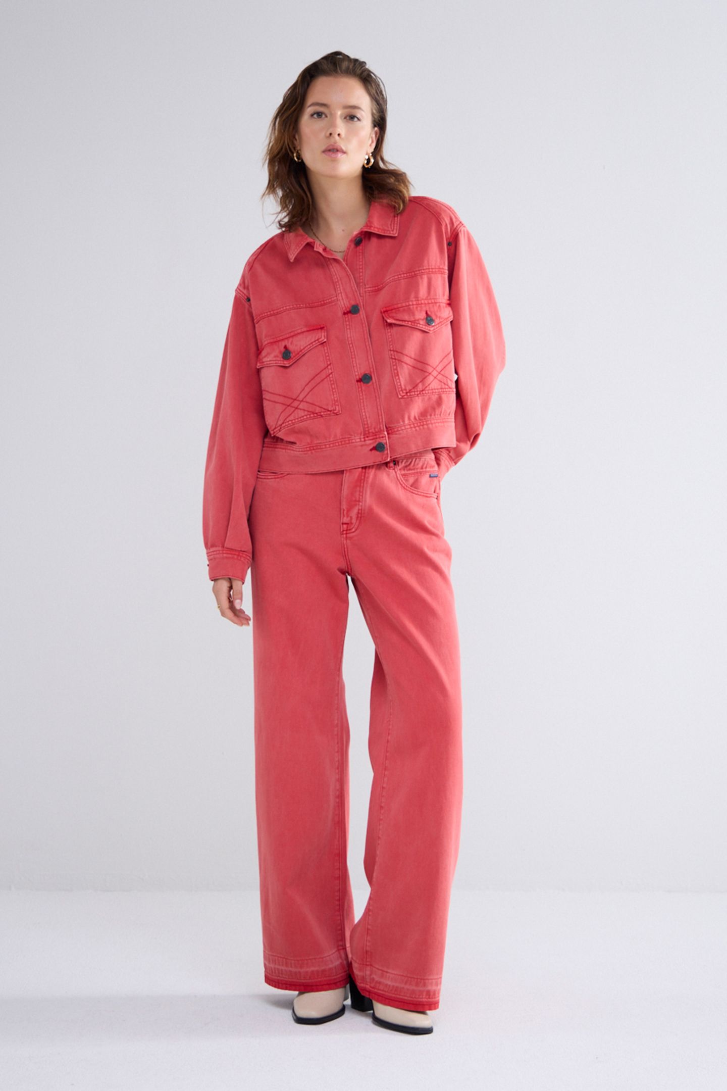 WIDE LEG JEANS COLOURED DENIM TRUE RED 3