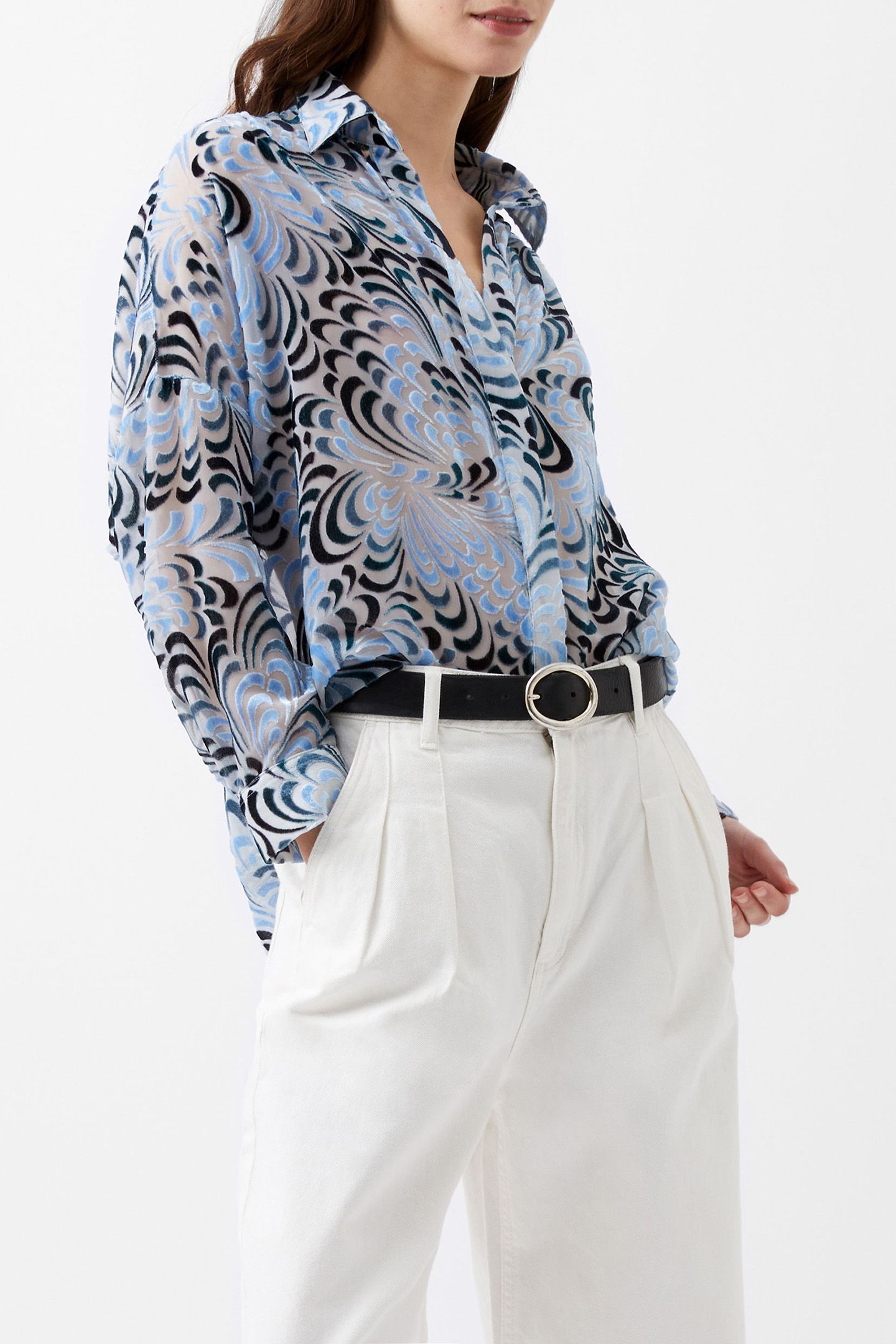 DIA DEVORE V BUTTON POPOVER SUMMER WHITE/BLUE 4
