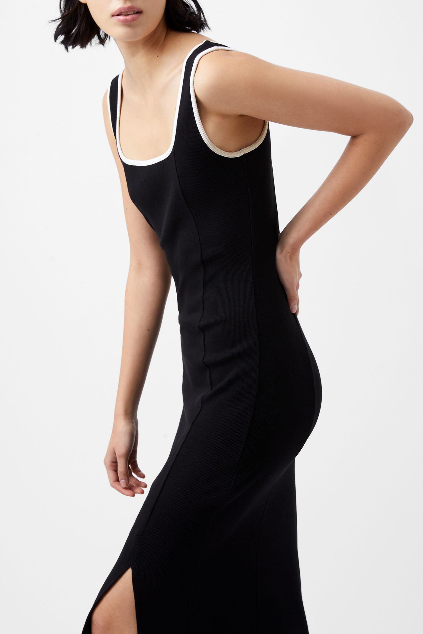 RASSIA RIB CONTRAST NK MIDI DR BLACK/PORCELAIN CREA 3