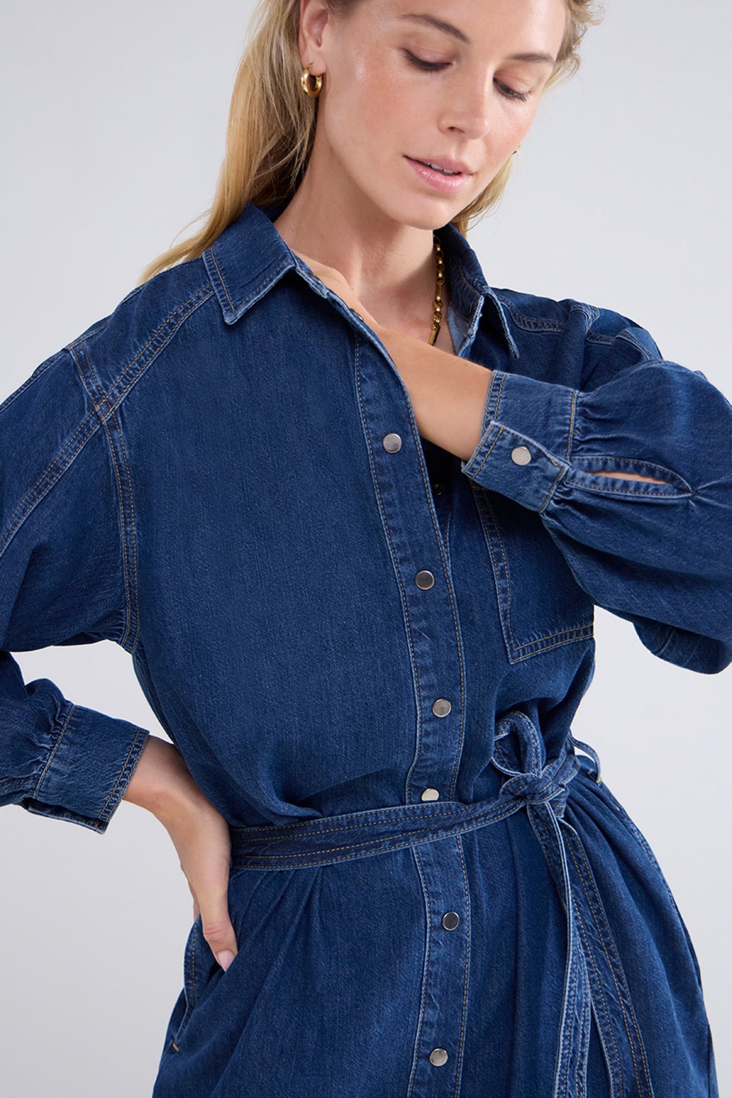 DENIM SHIRT DRESS LIGHTWEIGHT COTTON TENCEL DENIM 6