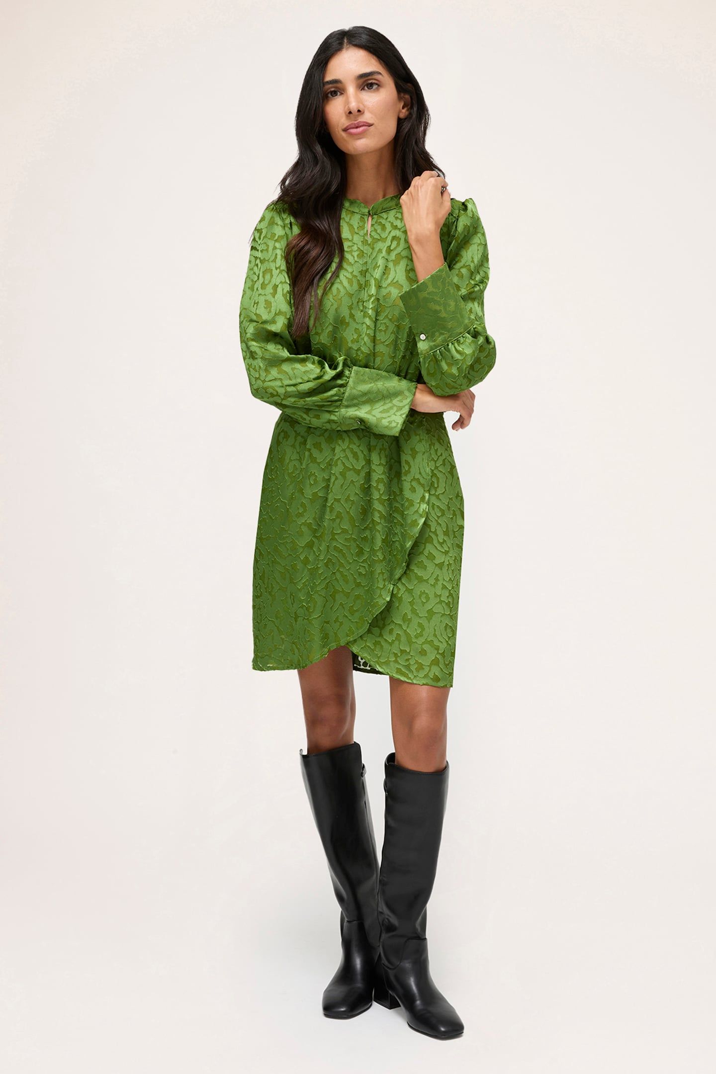 DEVORÉ SATIN WRAPAROUND MINI DRESS LIGHT GREEN 3
