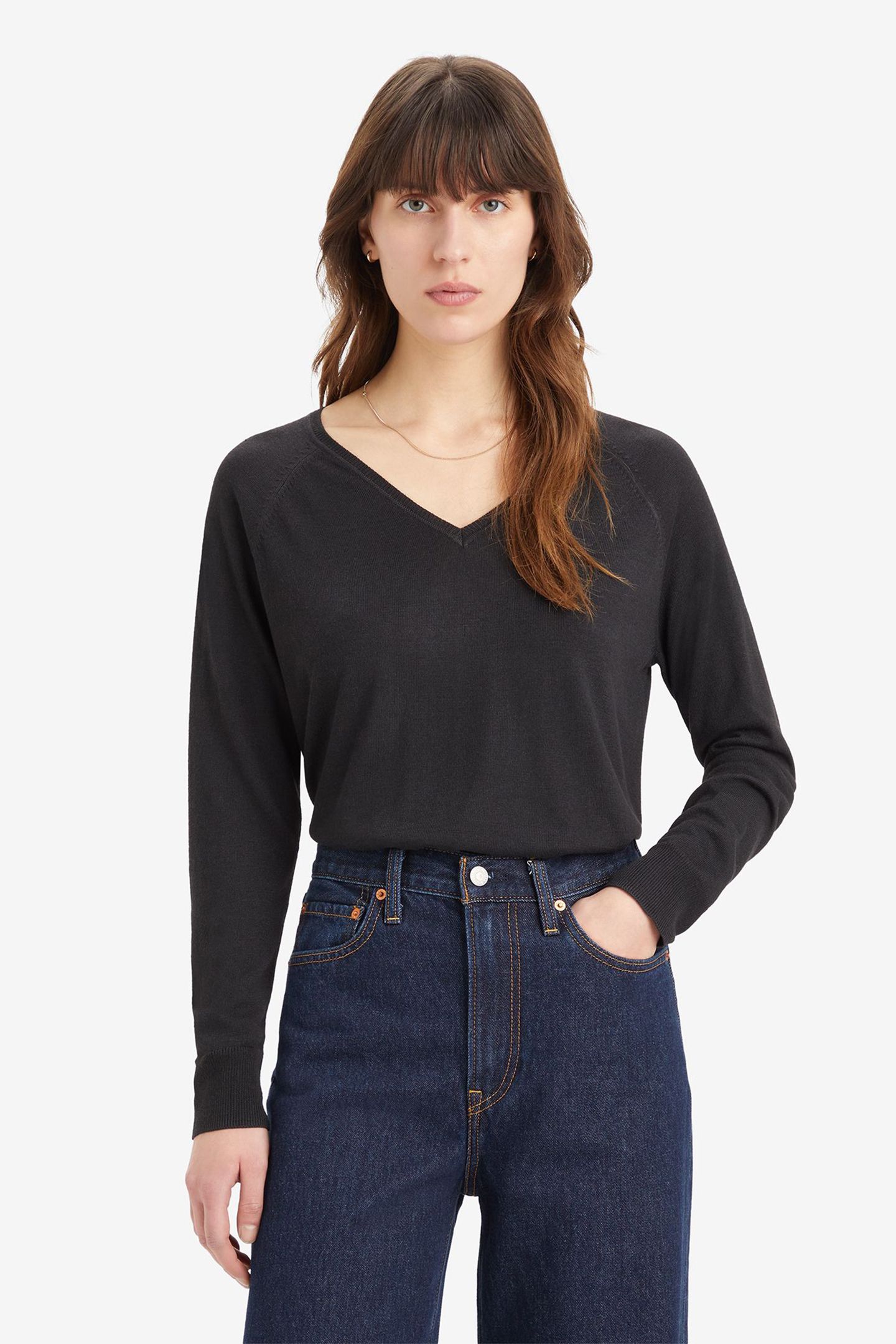 PETAL VNECK SWEATER CAVIAR LIGHTWEIGHT 1