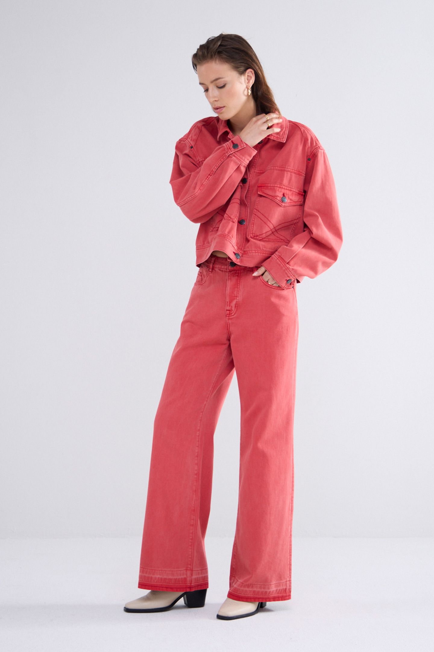 WIDE LEG JEANS COLOURED DENIM TRUE RED 5