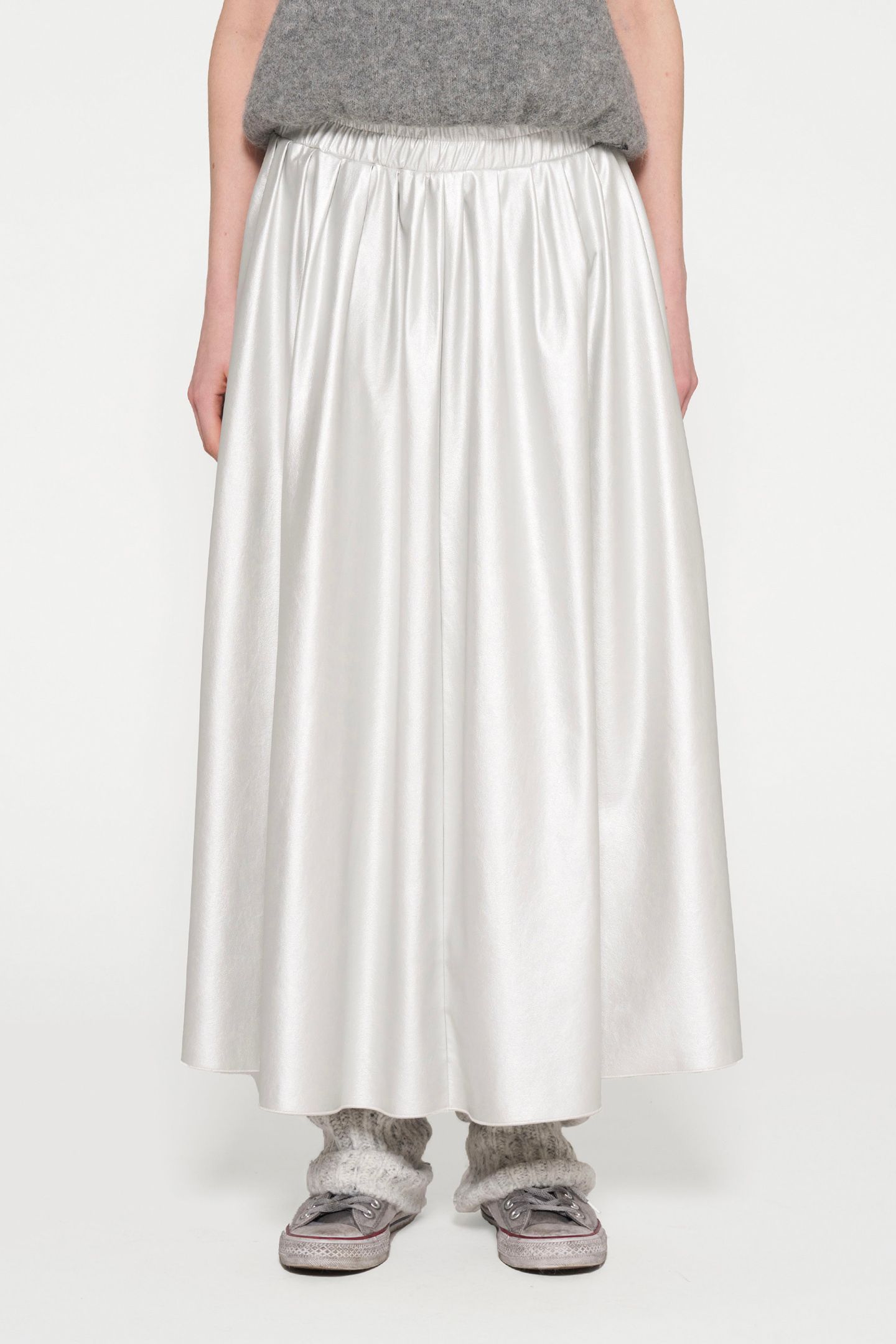 LEATHER LOOK PLEATED SKIRT SILVER 1