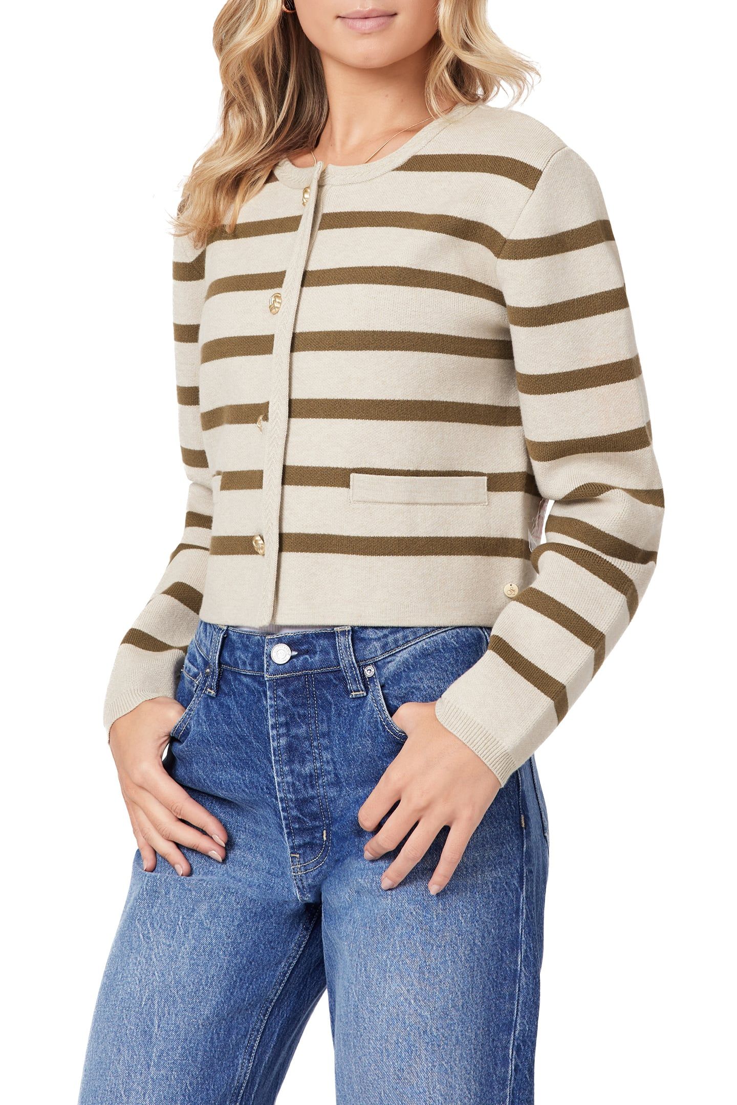 SWEATER OATMEAL HEATHER/ MILITARY OLIVE STRIPE 1