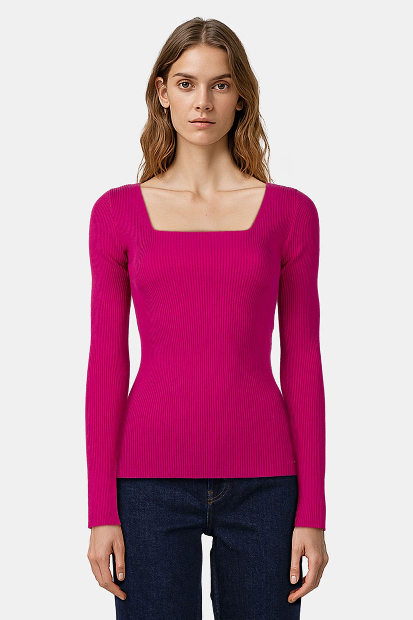 ARIEL SQUARE NECKLINE KNITTED TOP FUCHSIA 1