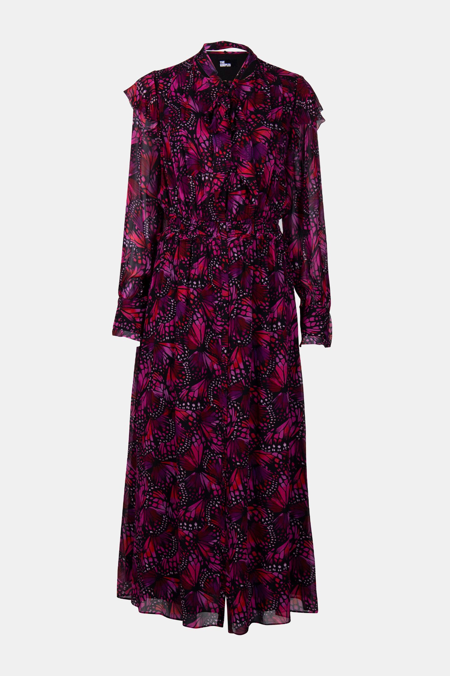 LONG BUTTONED DRESS WITH LAVALIERE COLLAR PINK 3