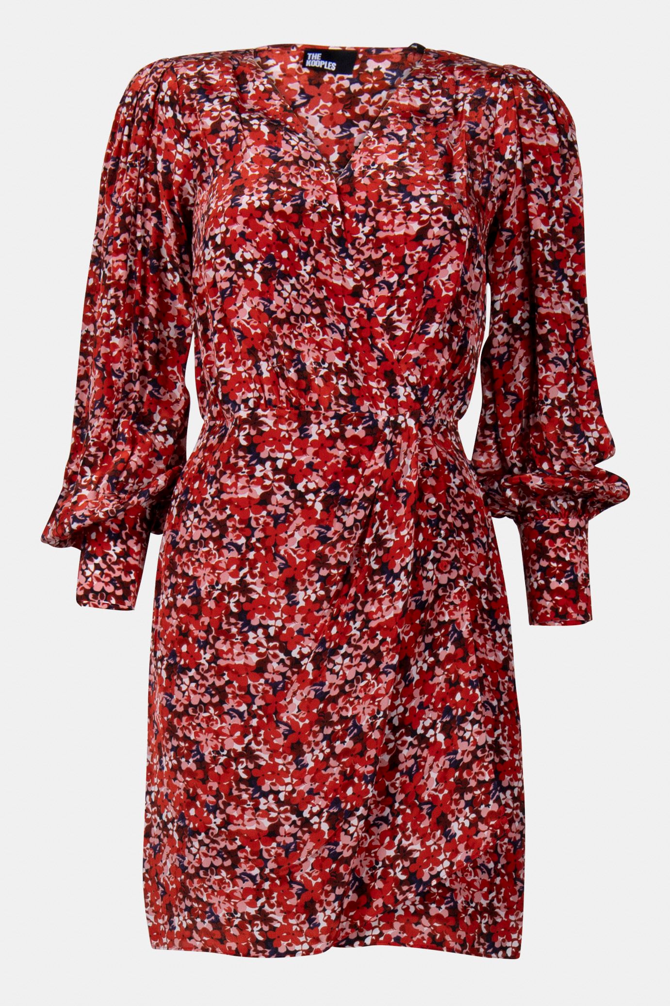 BURNING FLOWER PATTERN LONG SLEEVE DRESS RED 3