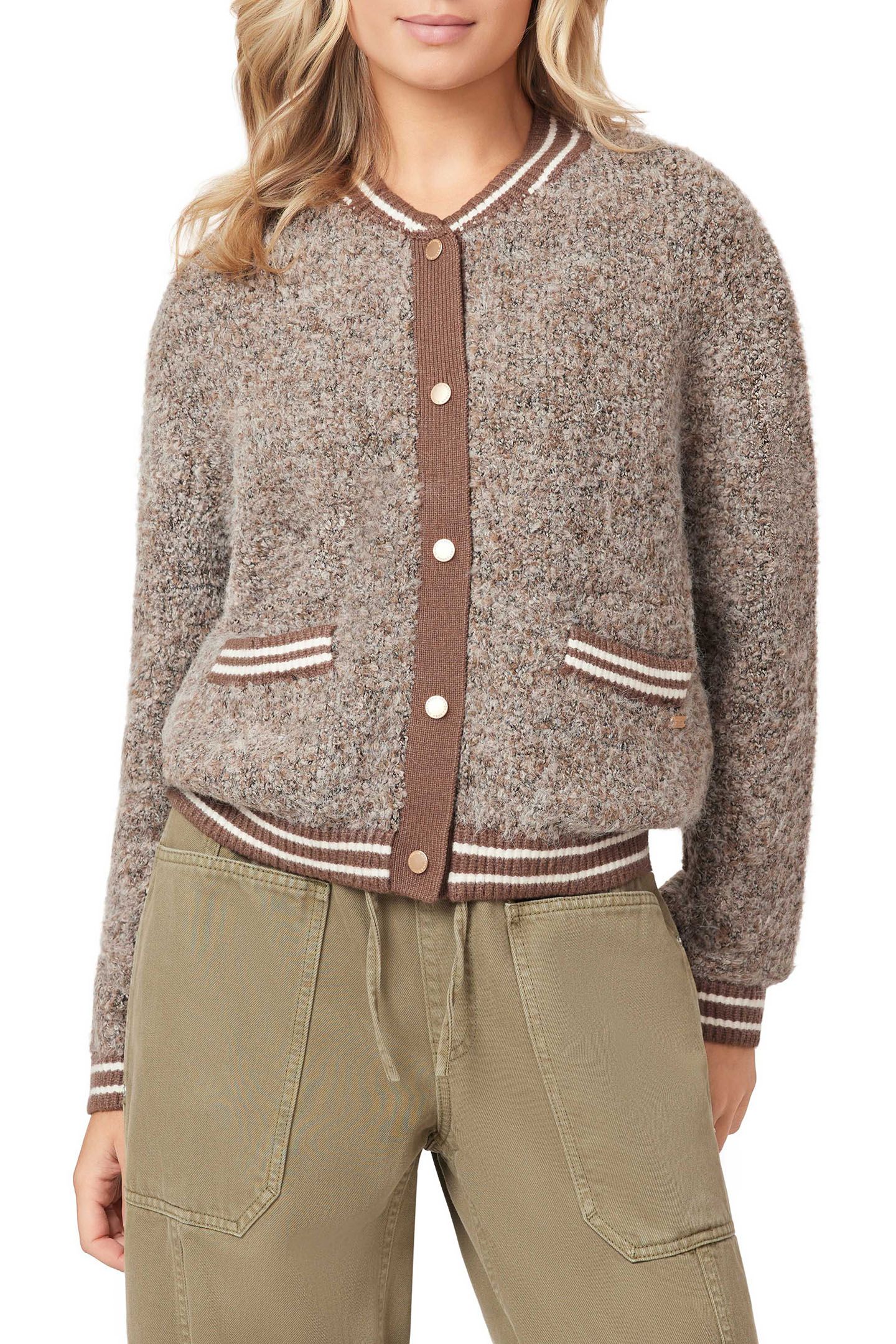 BOUCLE BOMBER JACKET MEDIUM BROWN 1