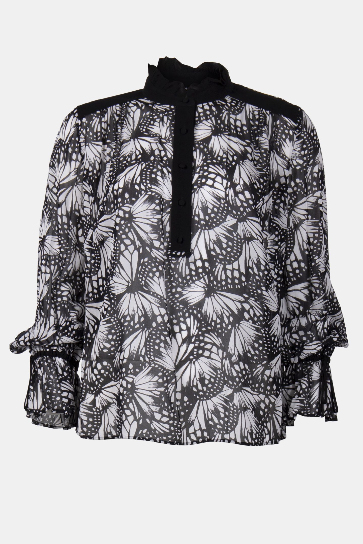 ML BUTTONED TOP WITH RUFFLE AT THE COLLAR BLACK WHITE 3