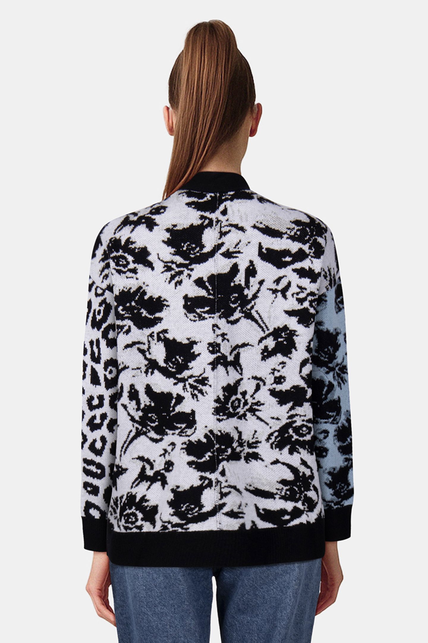 CARDIGAN PATCHWORK JACQUARD BLUE MELANGE/BLACK 2