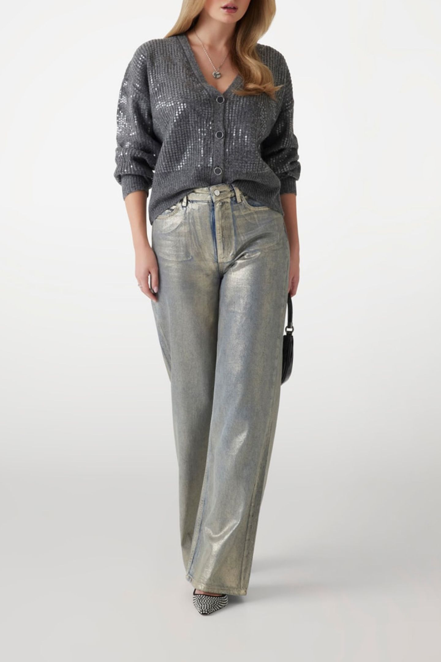 GUESS ECO RILEY LS VN SEQUINS DARK GREY HEATHER 3