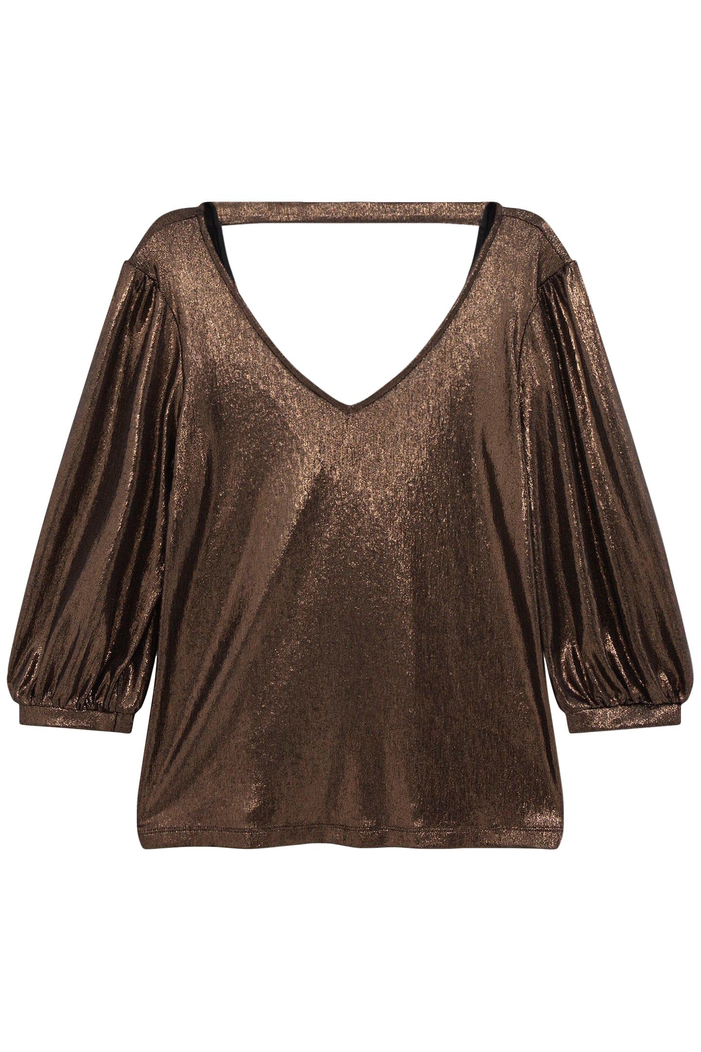 MABEL - CHOCOLATE LAMÉ KNIT T-SHIRT, REVERSIBLE FRONT/BACK 1