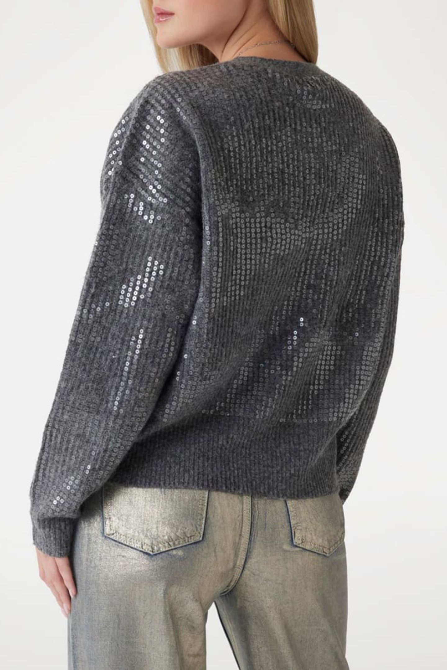GUESS ECO RILEY LS VN SEQUINS DARK GREY HEATHER 2