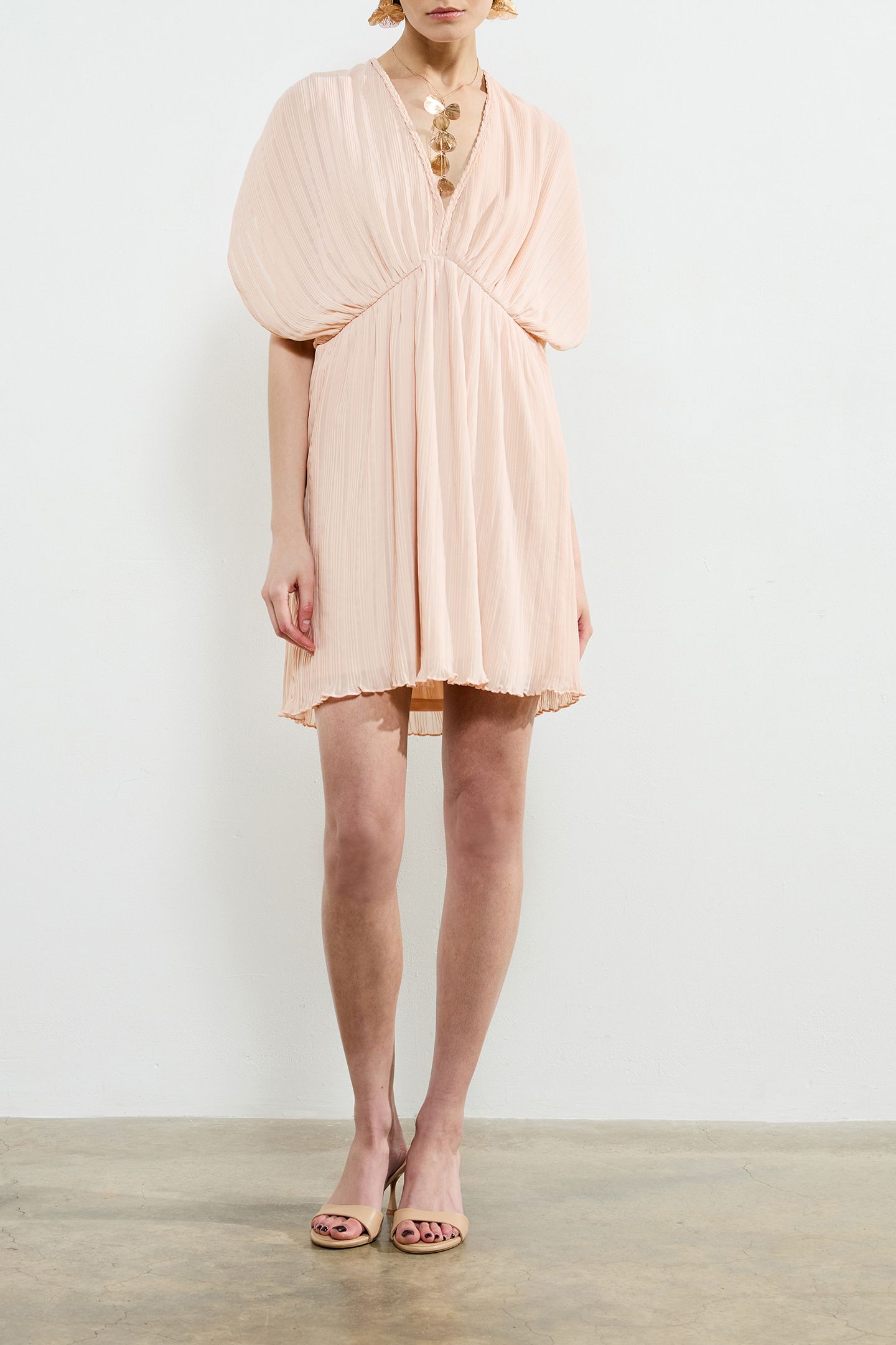 CHATHIA PLISSE V NECK DRESS BALLET PINK 1