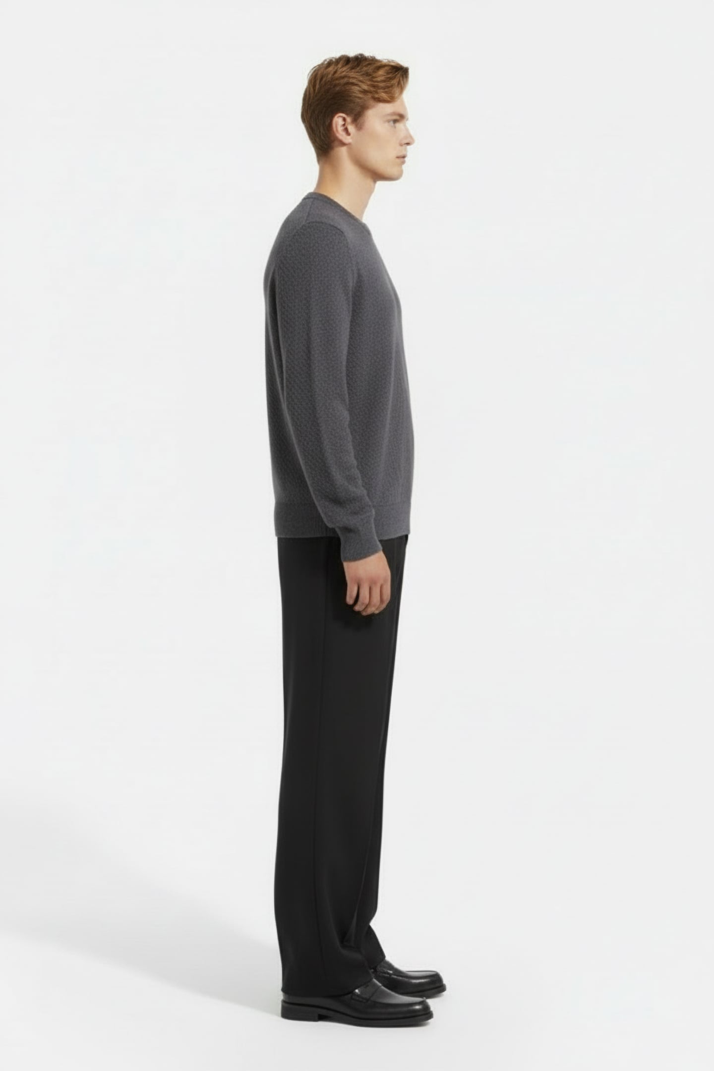 SS NEPS TEXTURE STITCH SWEATER CREW DARK GREY 3