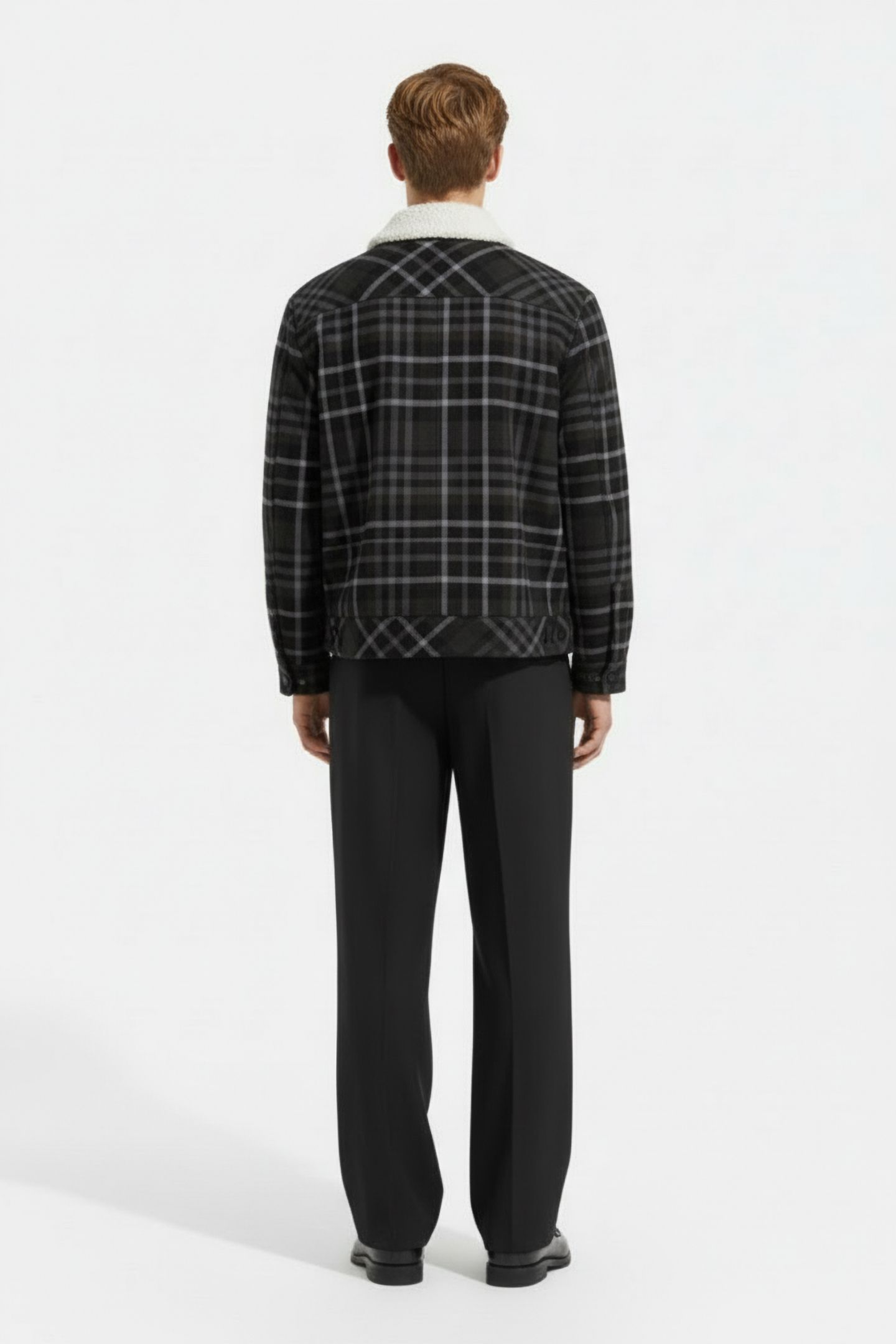 SHERPA LINED PLAID FLANNEL EISENHOWER JACKET BLACK GREY 2