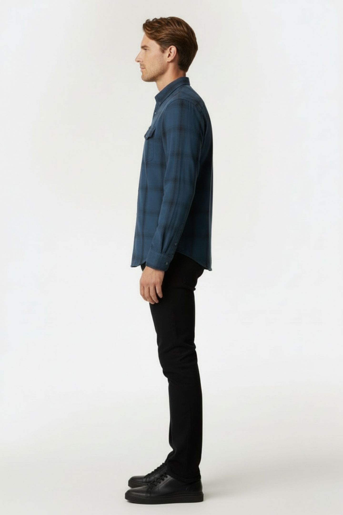 GUESS ECO LS SUNSET SHIRT NAVY FADED CHECK 3