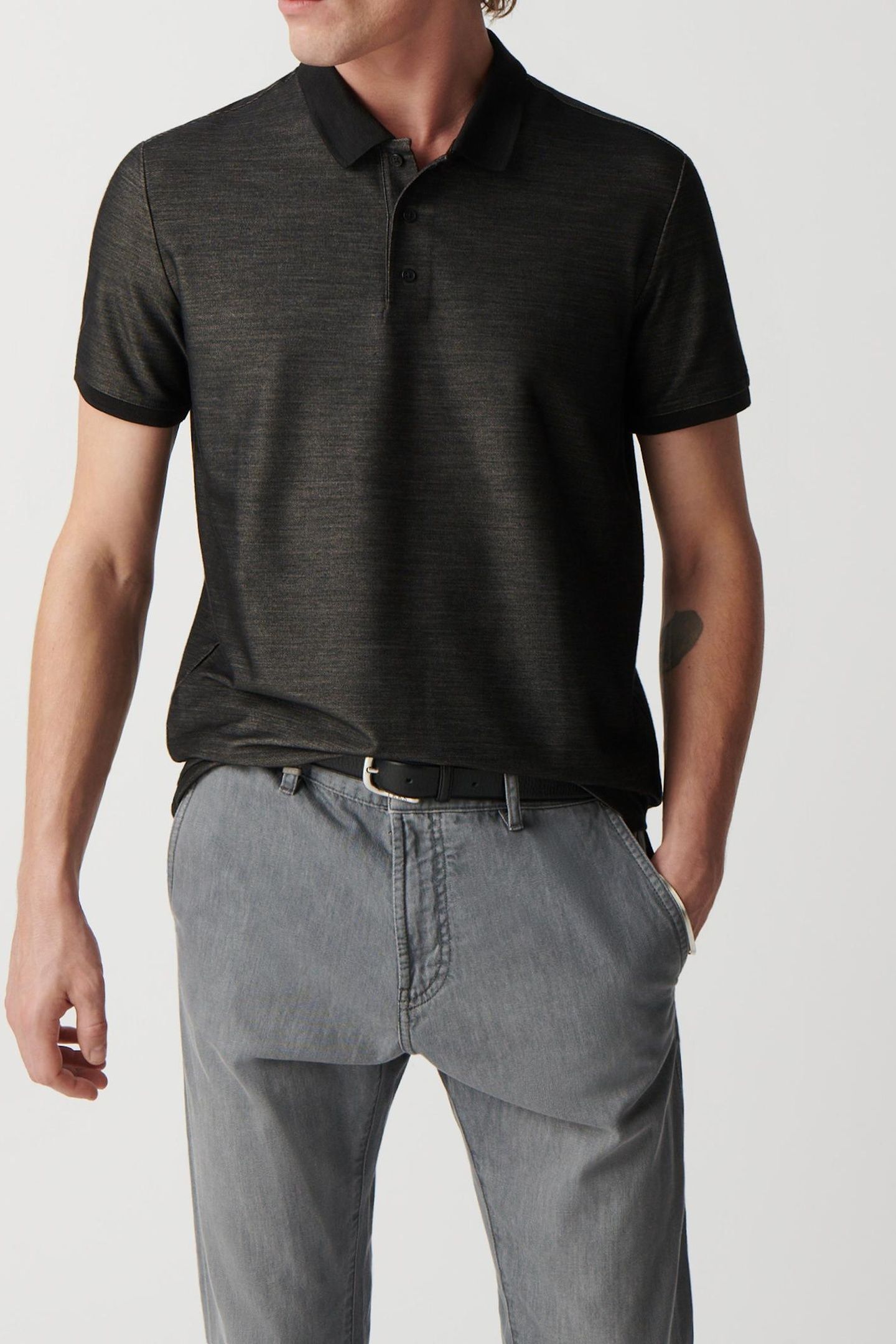 GREY SEAWOOL® SEMI-PLAIN KNIT POLO SHIRT 2