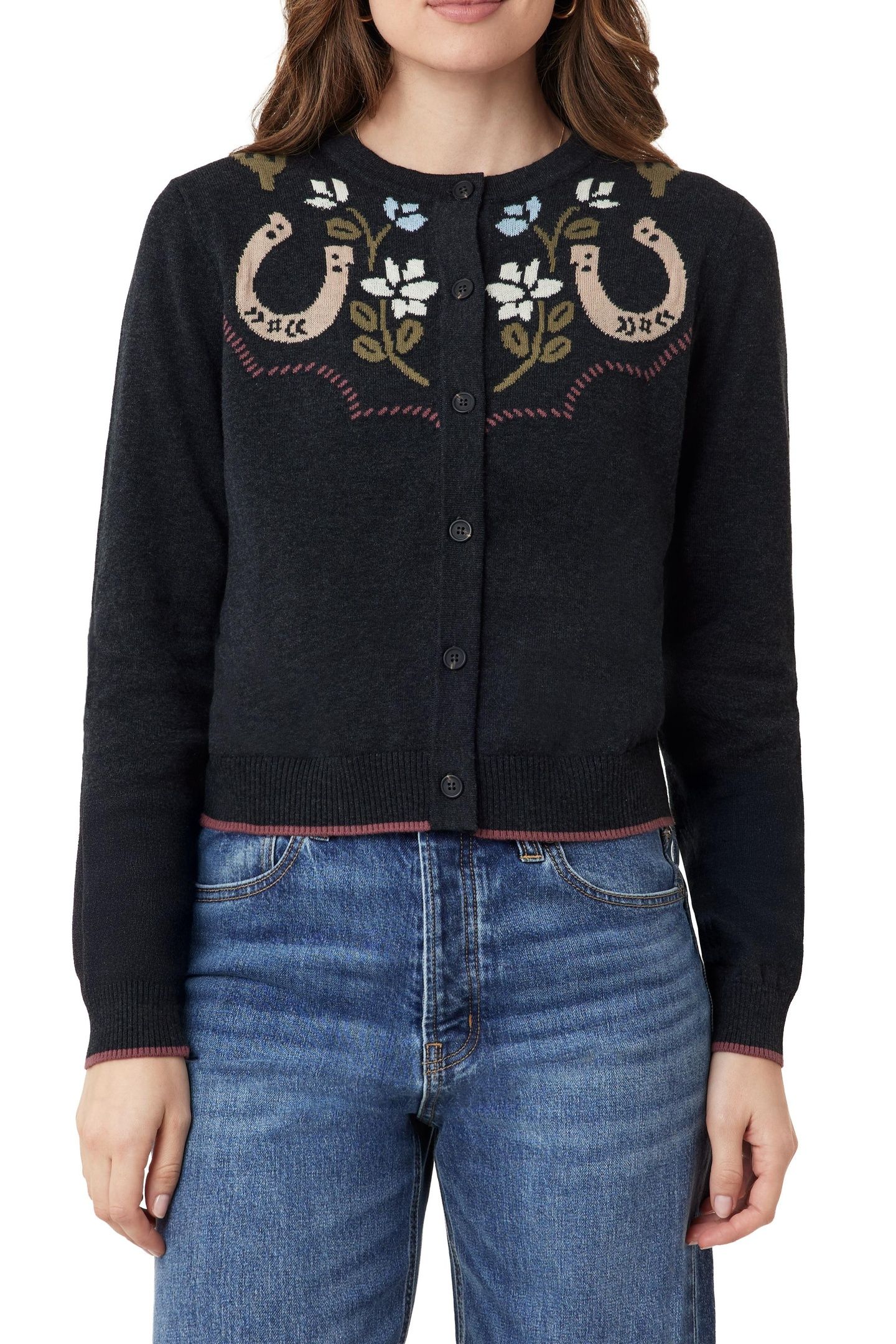 CREW NECK CARDIGAN CHARCOAL GREY HEATHER 2
