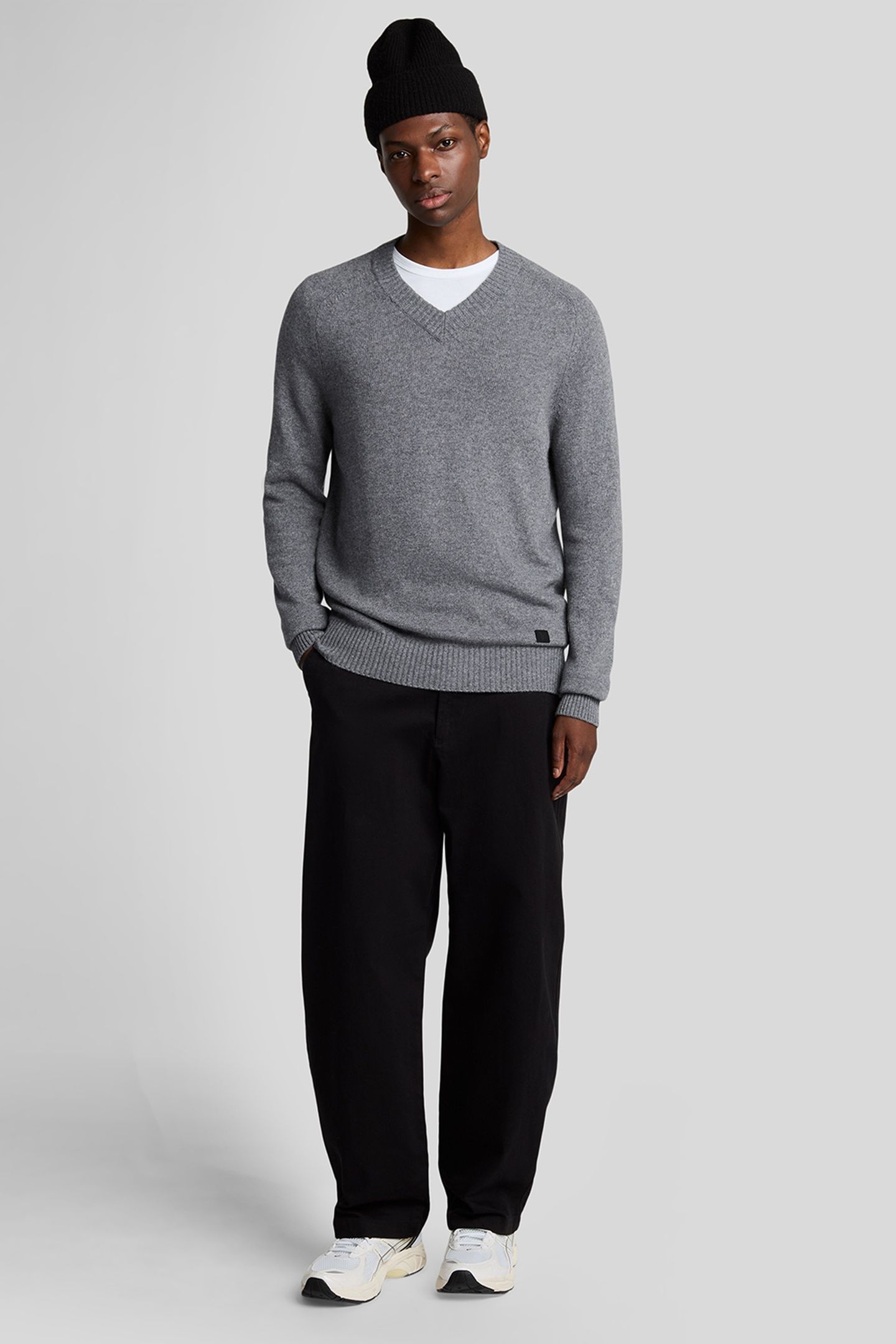 SADDLE SLEEVE V NECK JUMPER GREY HEATHER 1