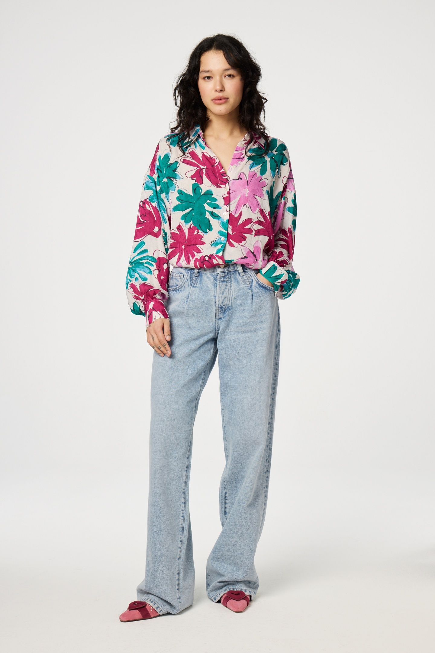 GABRIEL BLOUSE WARM WHITE/PINK FROL 1