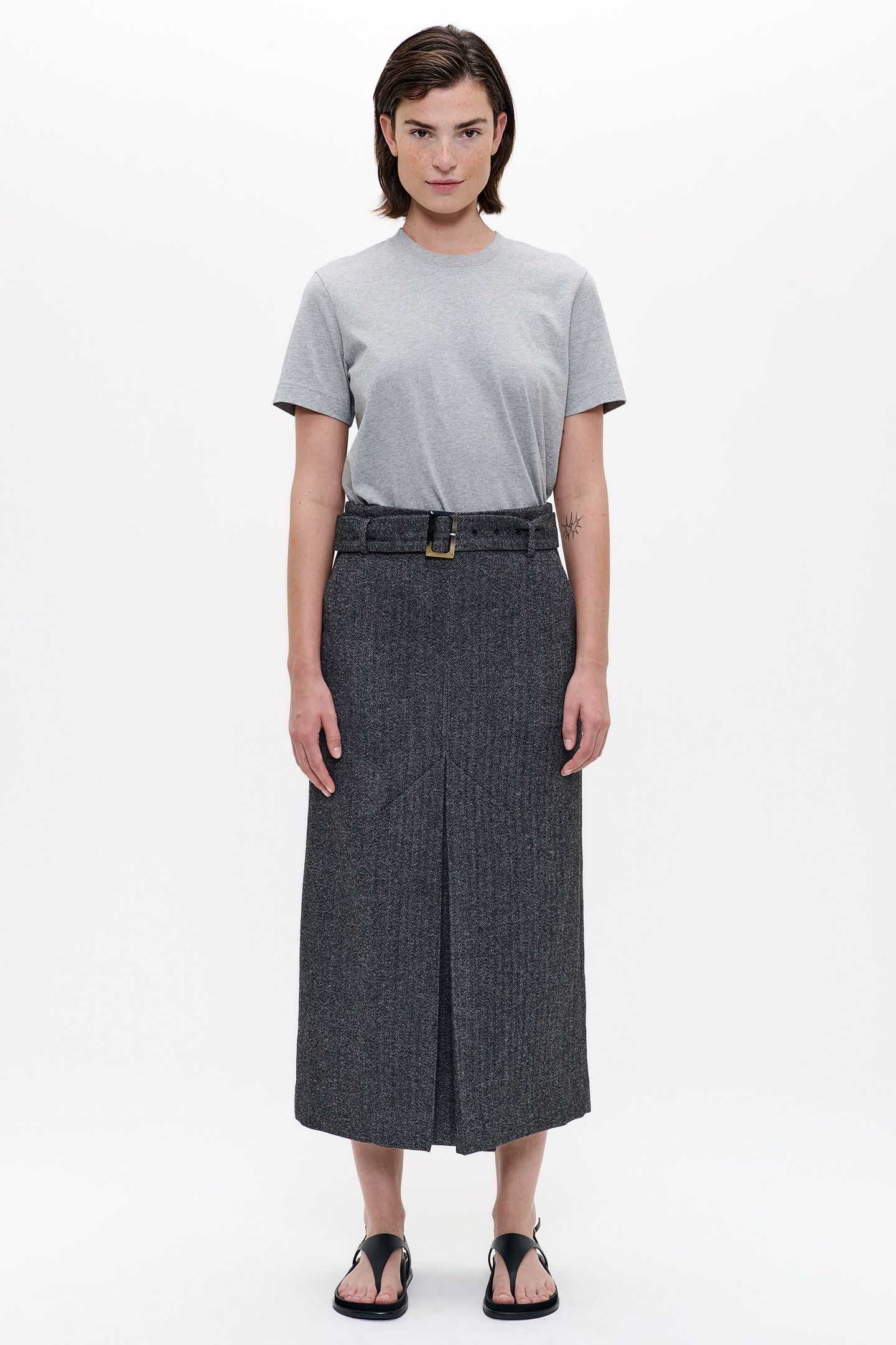 WOOL HERRINGBONE LONG SKIRT BLACK 3