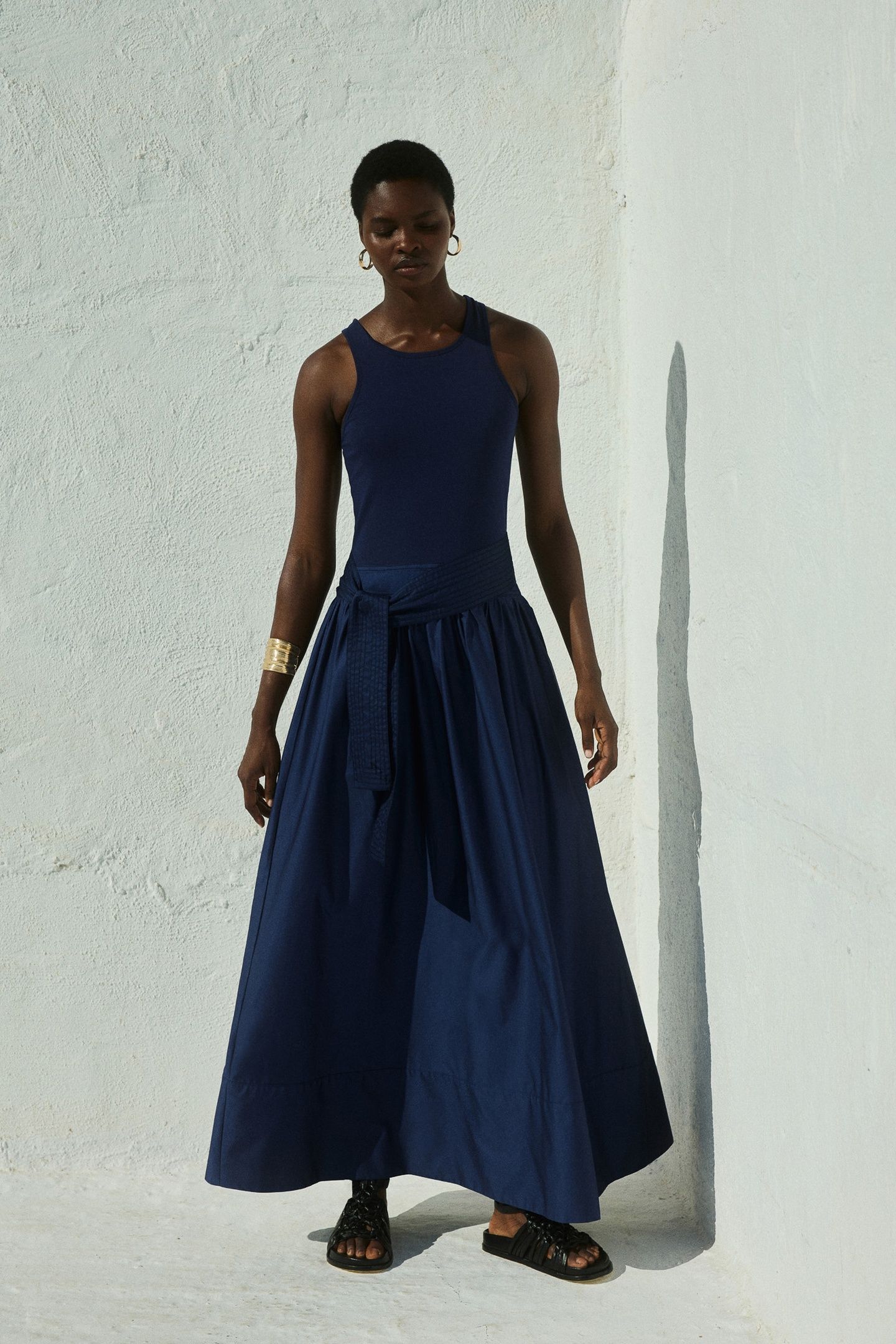 LIVELY LONG DRESS POPLIN WITH BELT NAVY 6