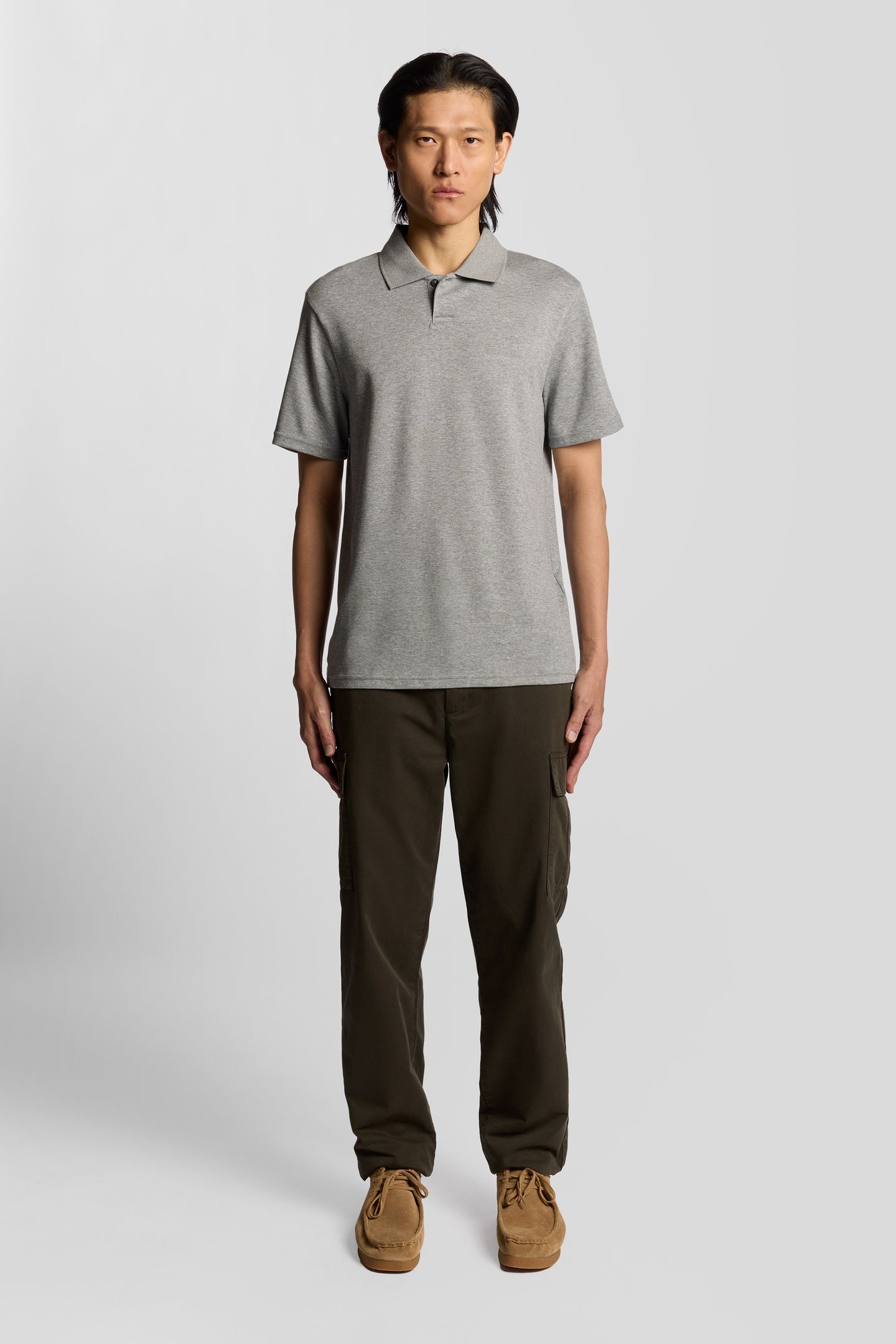 CHEST LOGO INTERLOCK POLO SHIRT MID GREY MARL 2