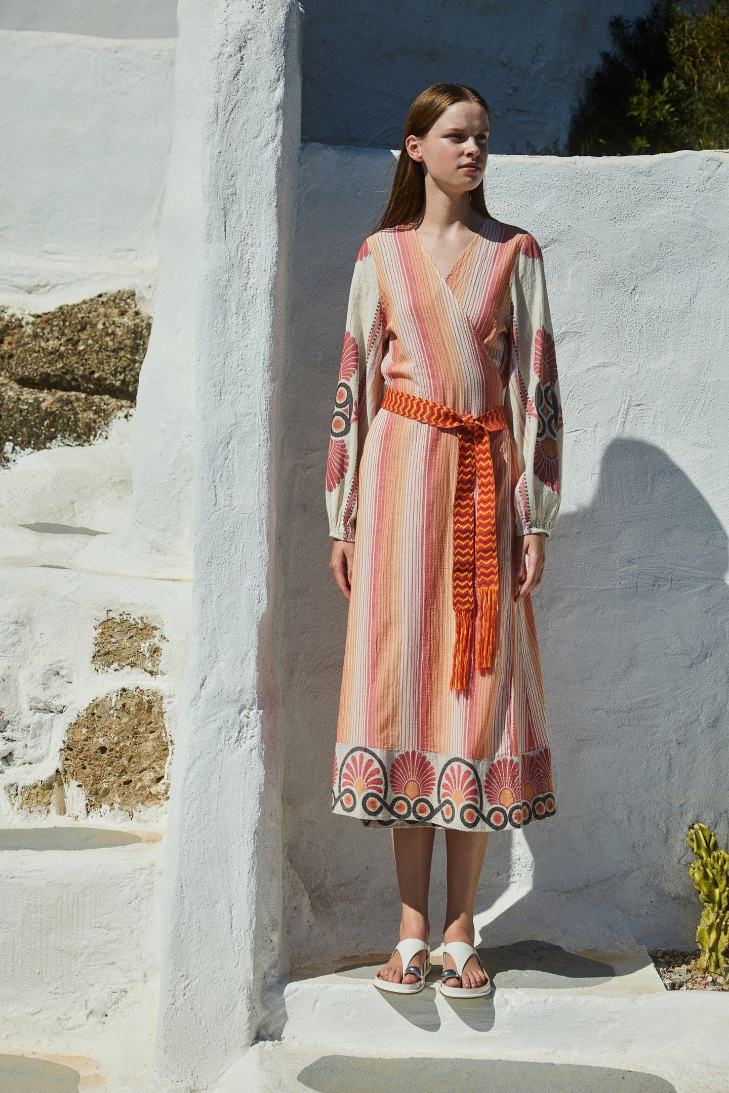 ZHN LONG DRESS JACQUARD WITH BELT RED ORANGE 1
