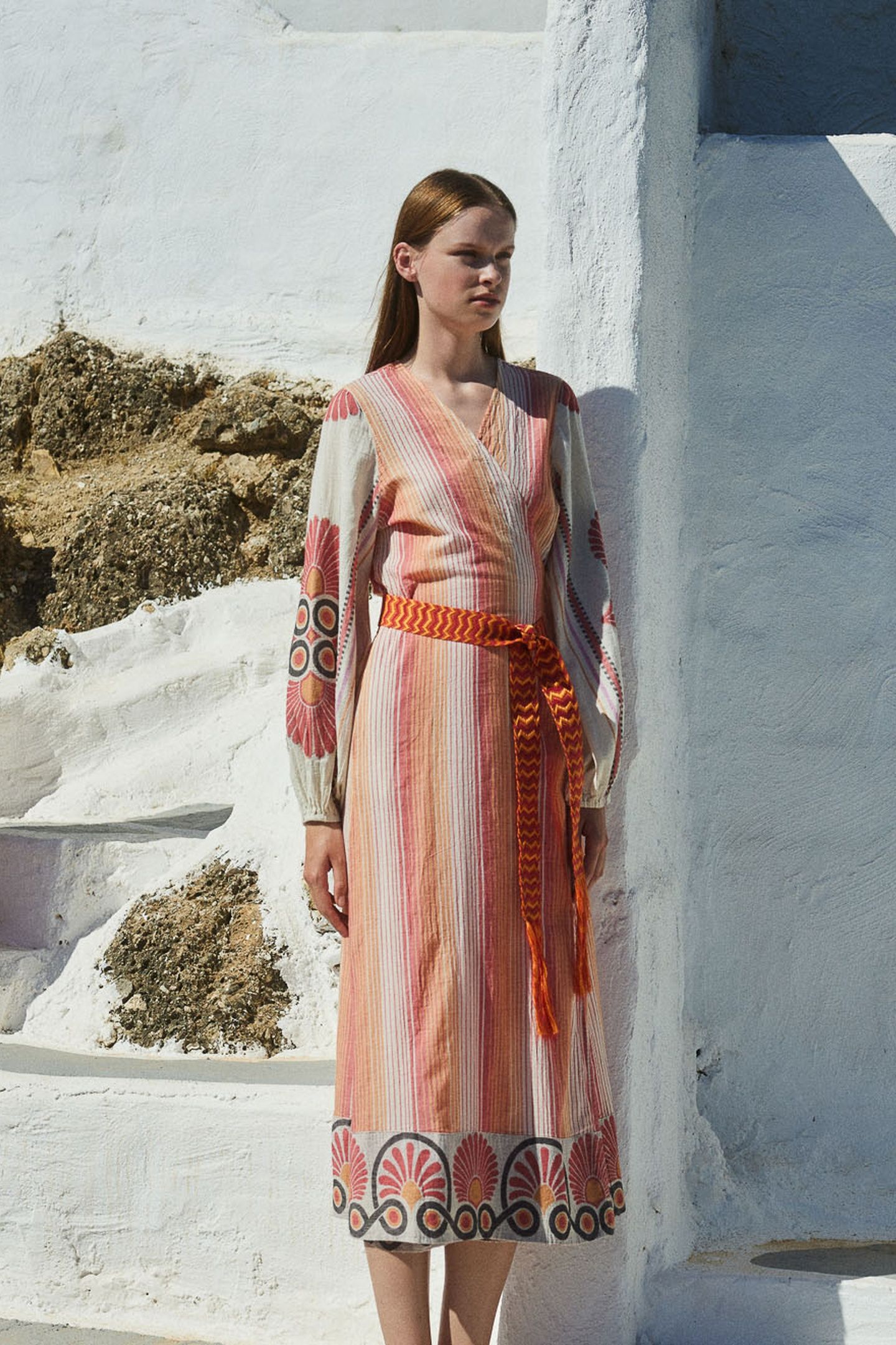 ZHN LONG DRESS JACQUARD WITH BELT RED ORANGE 2