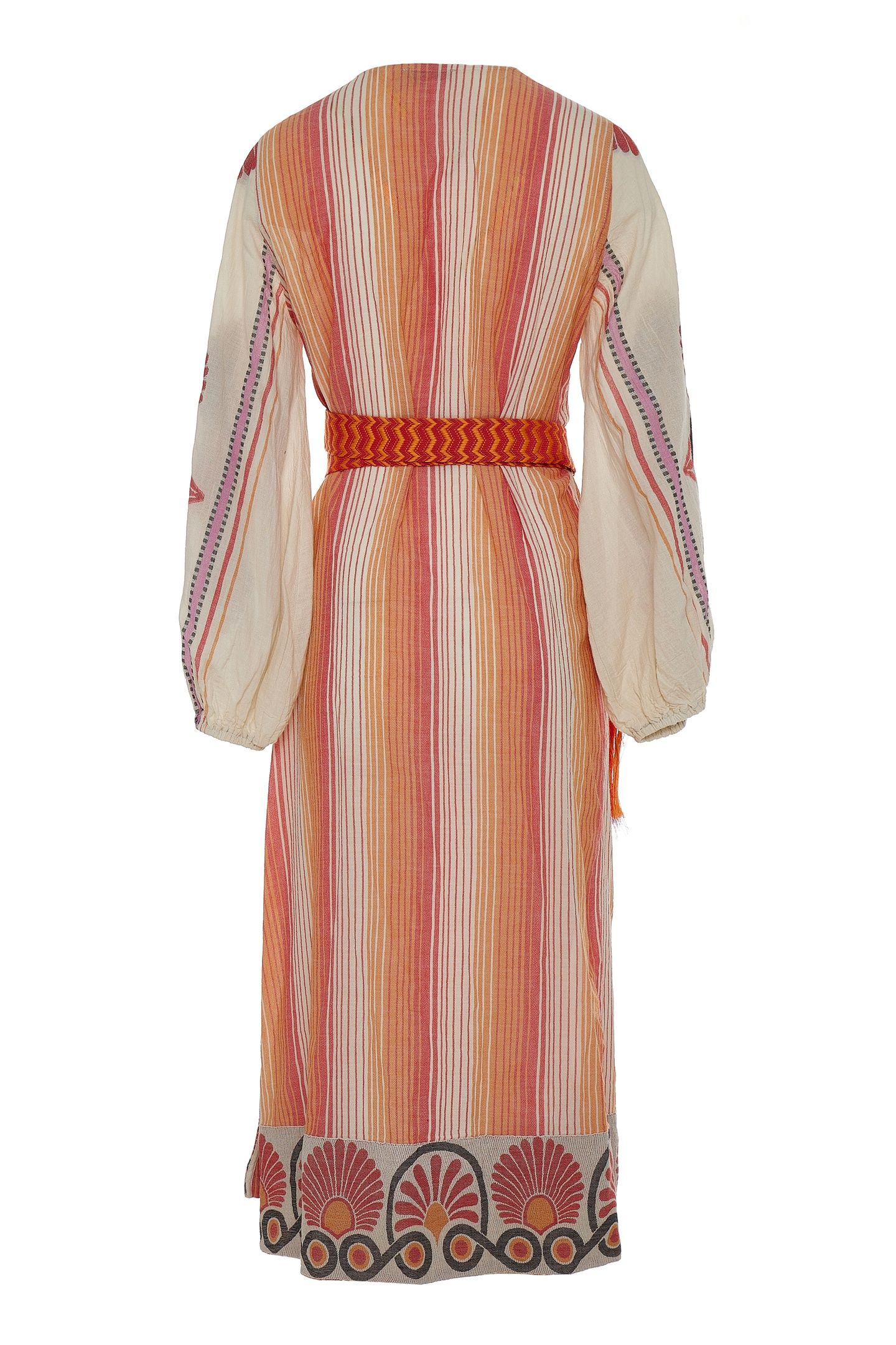 ZHN LONG DRESS JACQUARD WITH BELT RED ORANGE 4