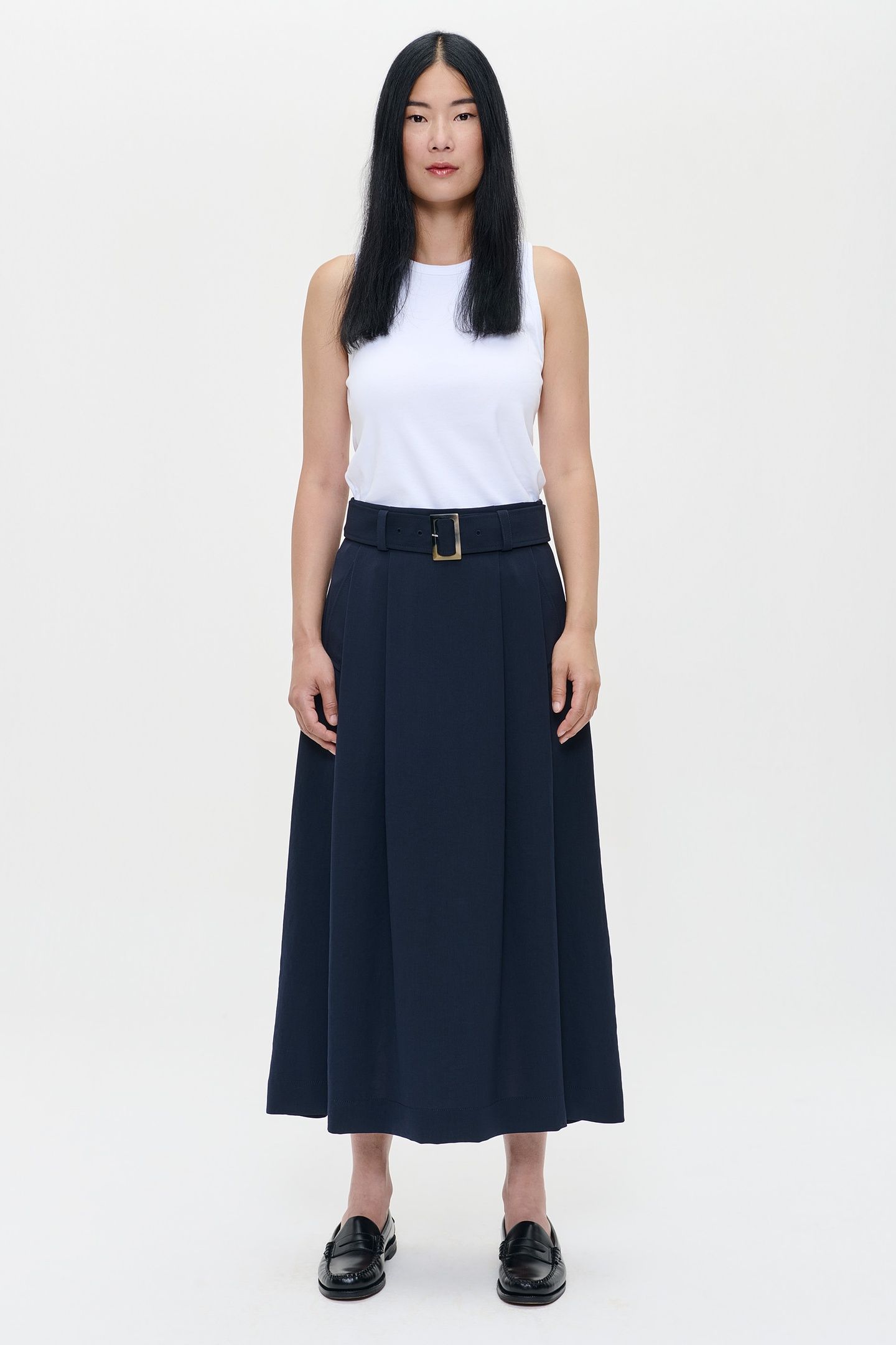 JAPANESE CREPE PLEATED SKIRT MIDNIGHT BLUE 2
