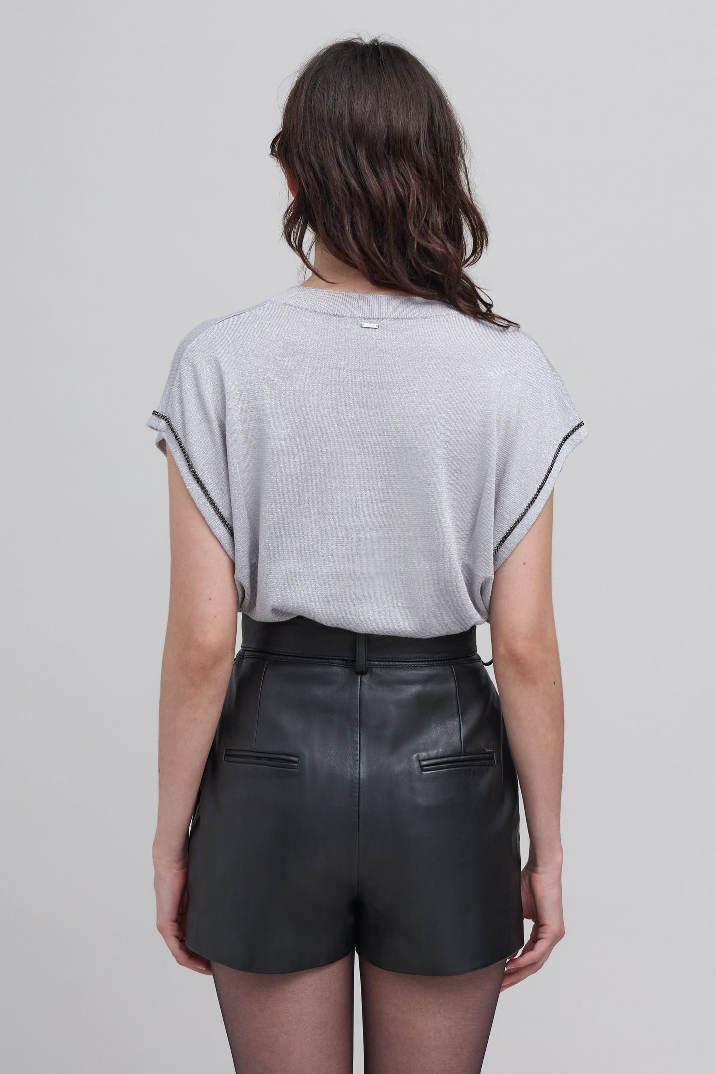 CLOUD GREY LUREX KNIT TOP WITH CURB CHAIN DETAIL 3