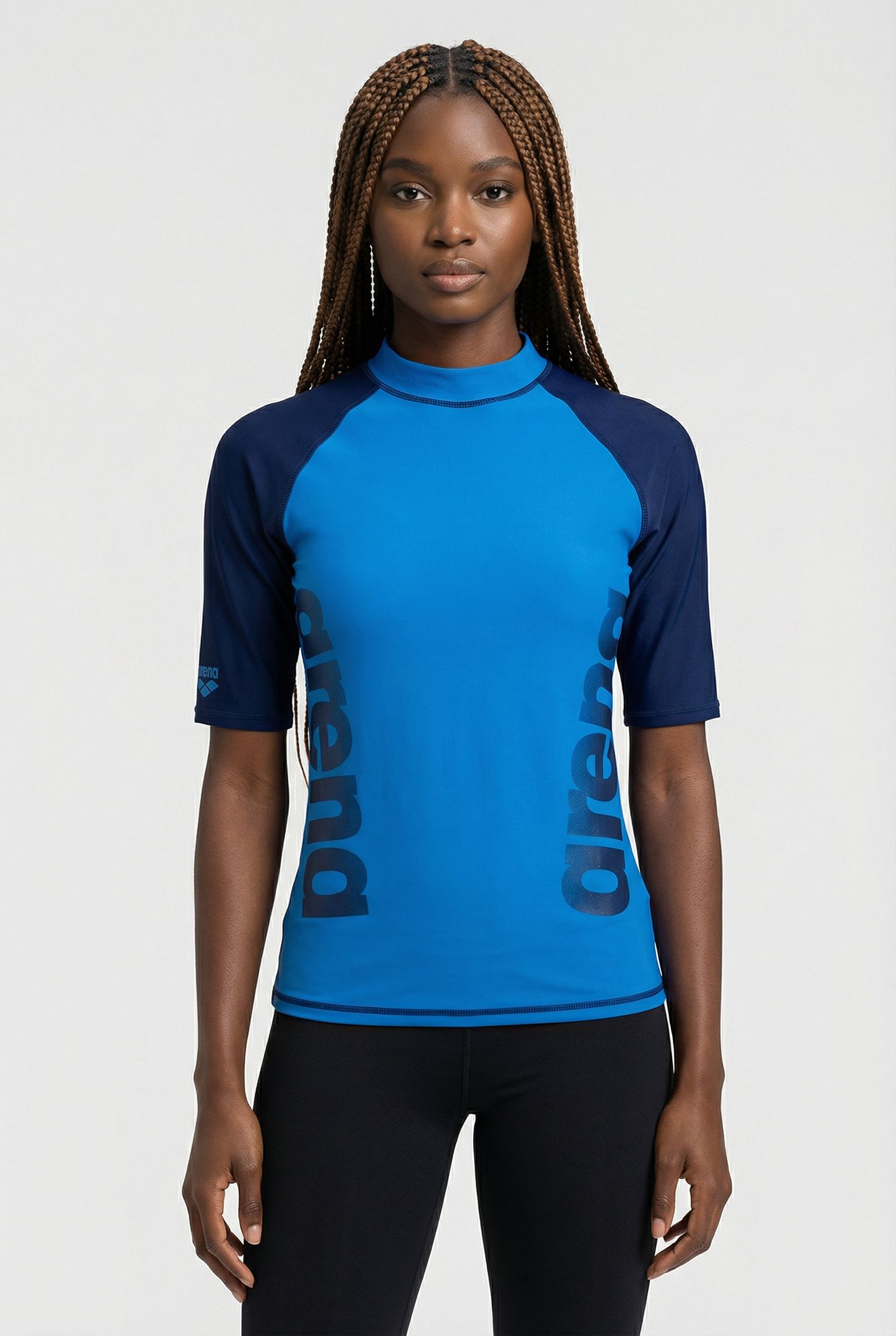 WOMEN'S ARENA RASH VEST S/S GRAPHIC TURQUOISE-NAVY 1