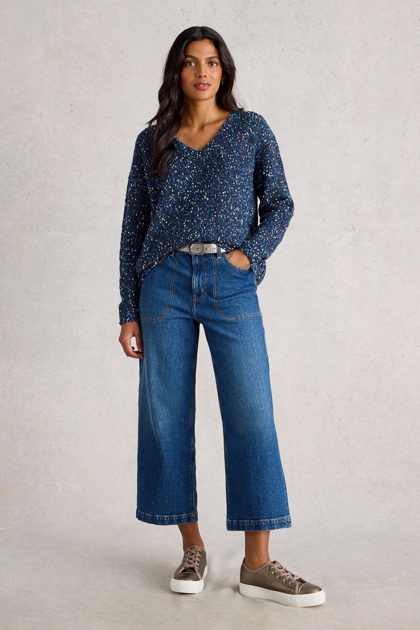 TEXTURED V NECK JUMPER DARK NAVY 1