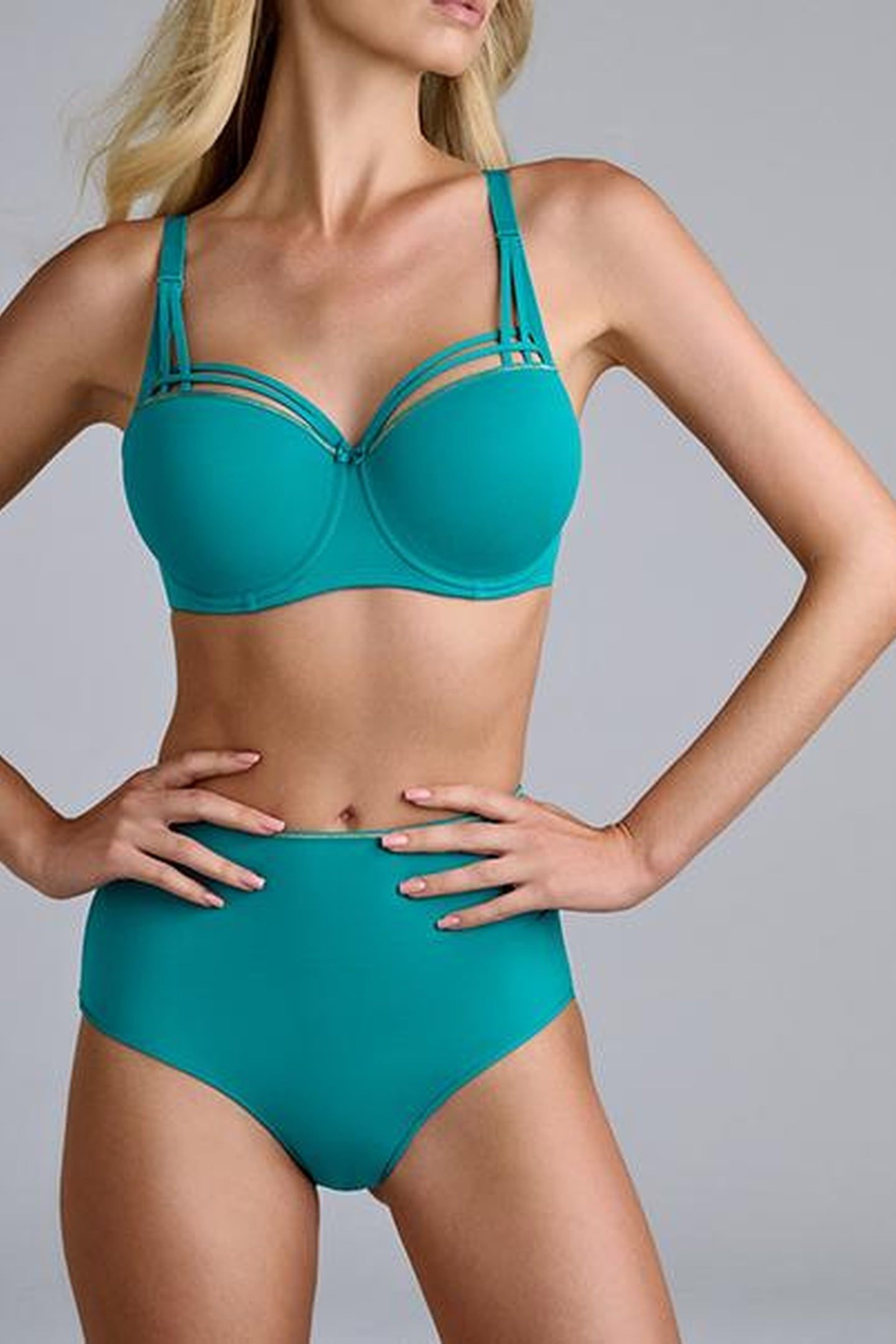DAME DE PARIS LAKE BLUE AND GOLD BALCONY BRA 1