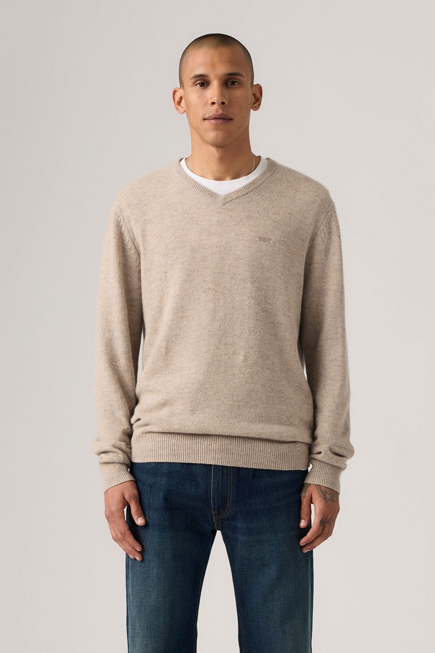 V NECK HM SWEATER FUNGI HEATHER 1