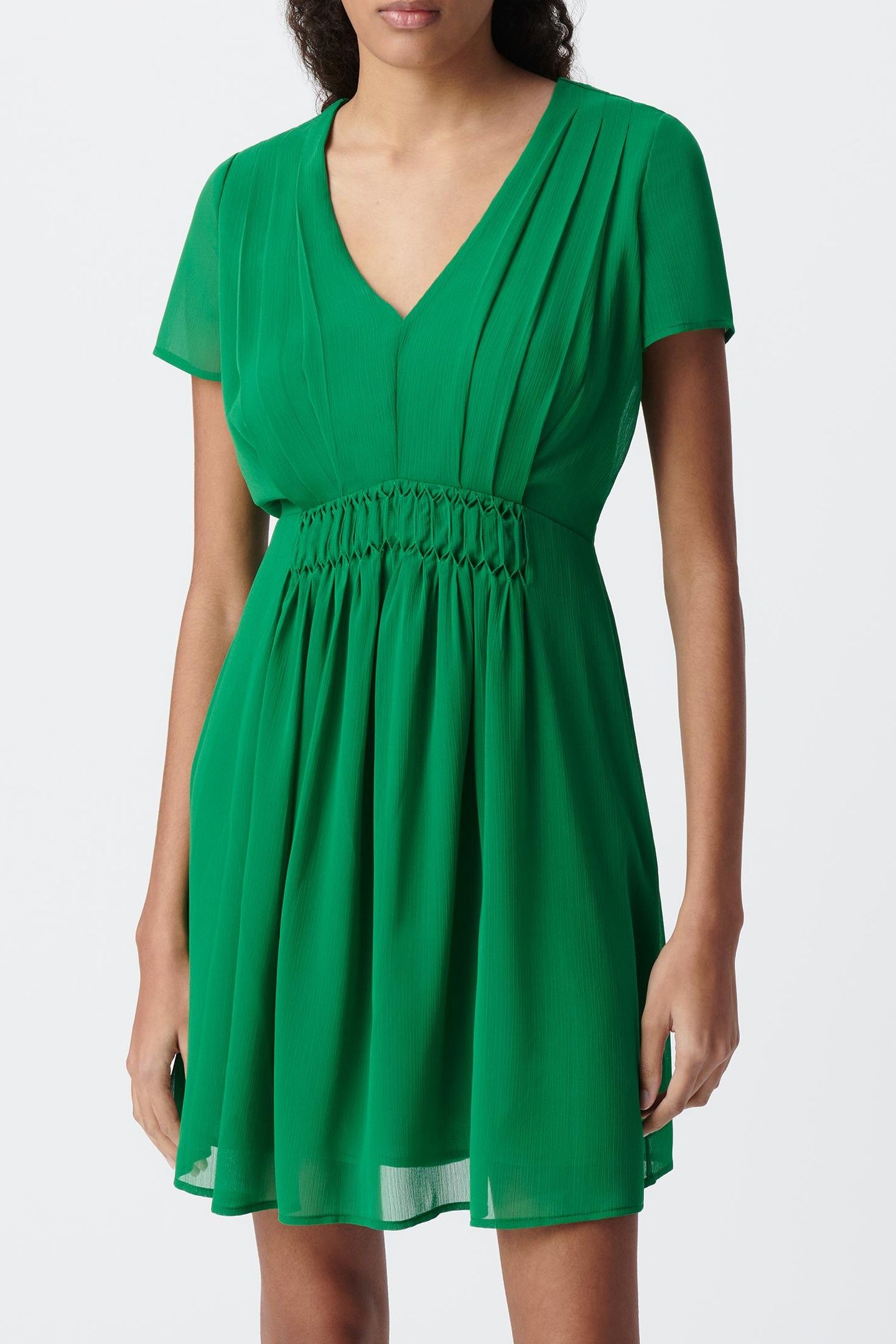 GREEN RECYCLED POLYESTER DRESS WITH PLEATED WAIST 2