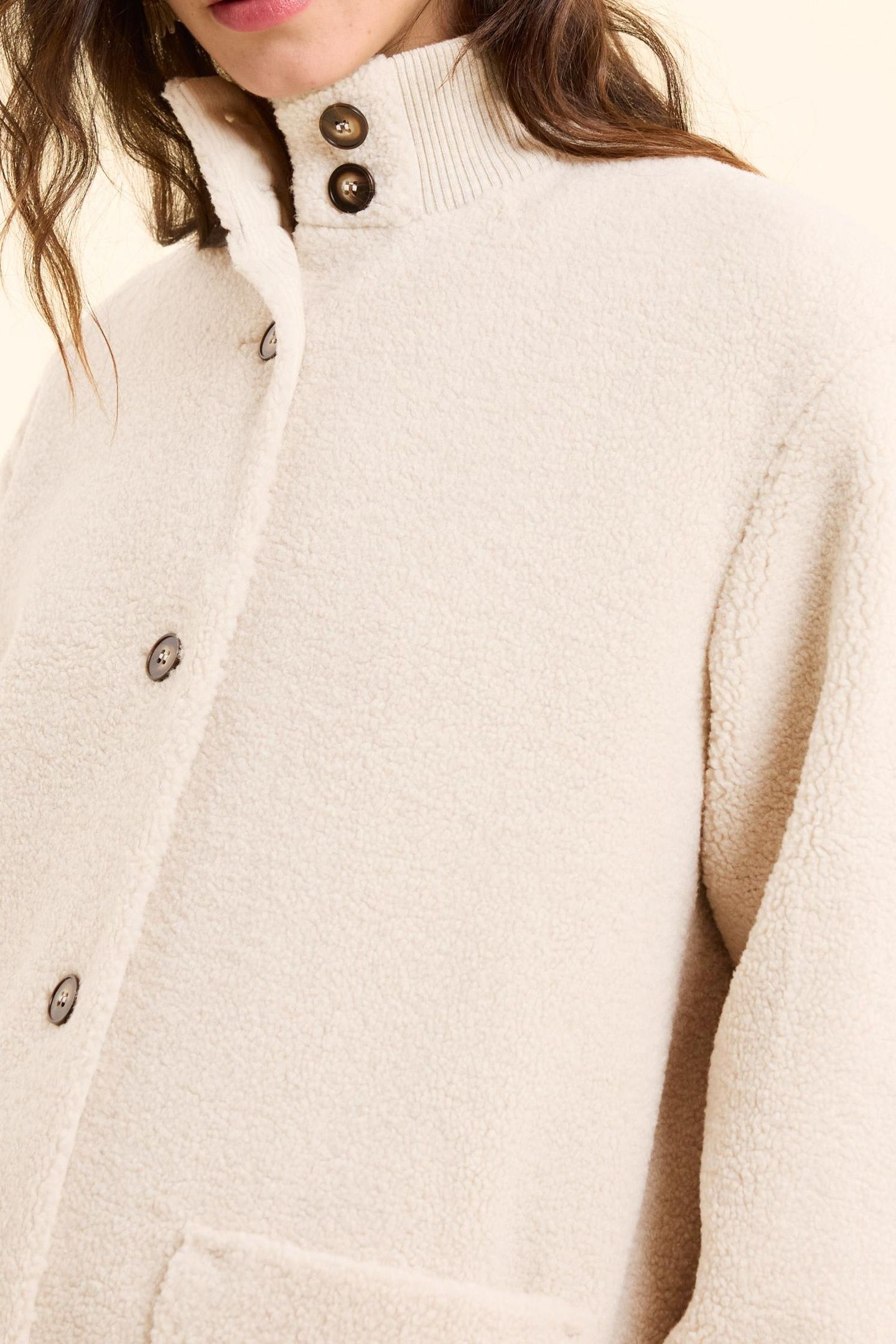 ECRU SHERPA STAND-UP COLLAR COAT ECRU 6