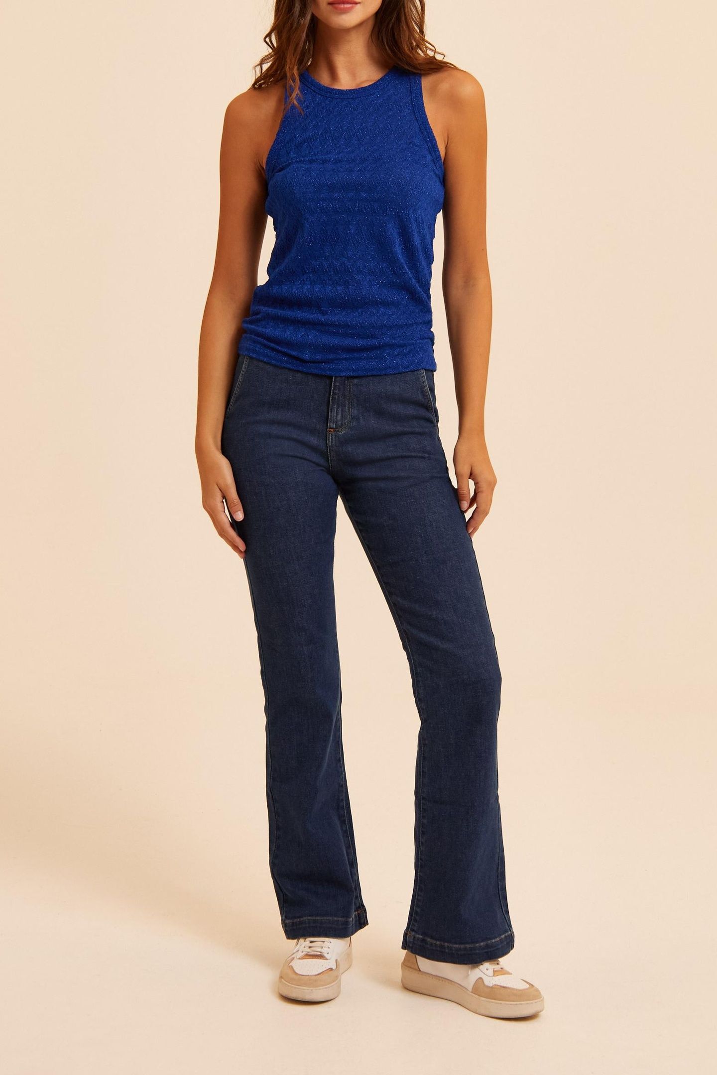 BLUE TANK TOP LUREX FANCY OPENWORK MESH ELECTRIC BLUE 3