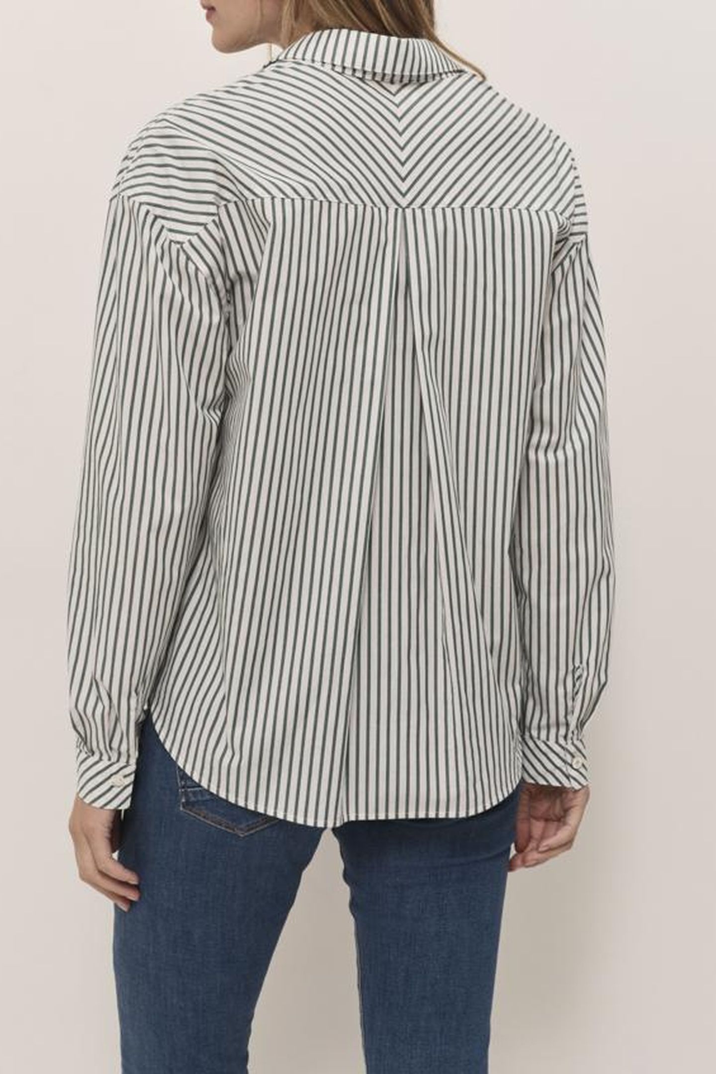 CELESTE - ECRU POPLIN SHIRT WITH EVERGREEN STRIPE PATTERN 3