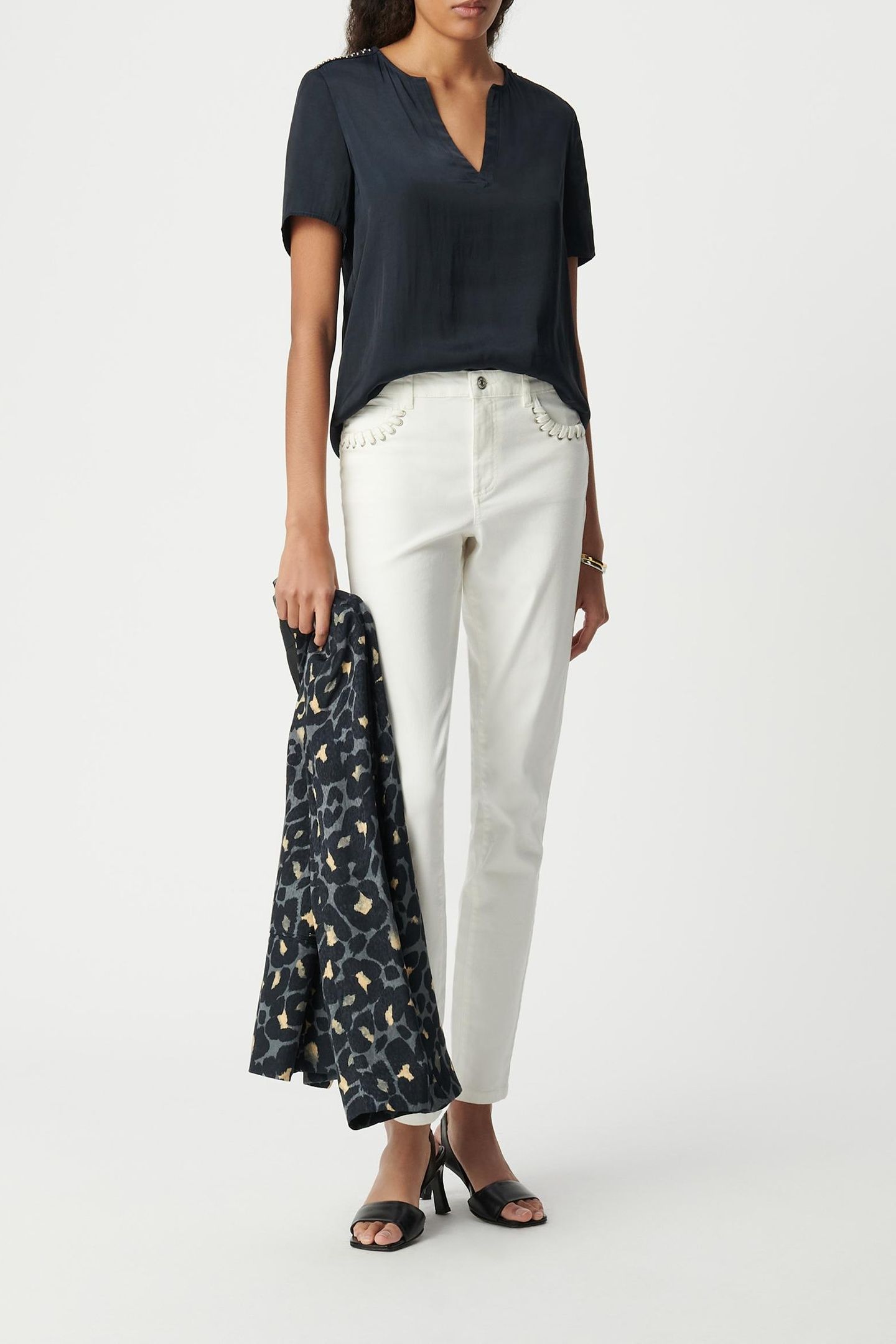 CRUMPLED NAVY TOP WITH JEWELLED SHOULDERS 1