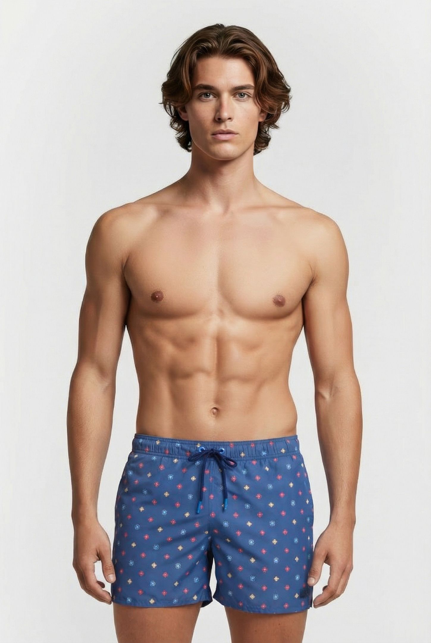 MEN'S BEACH SHORT ALLOVER GREY BLUE MICROFLOWERS MU 1