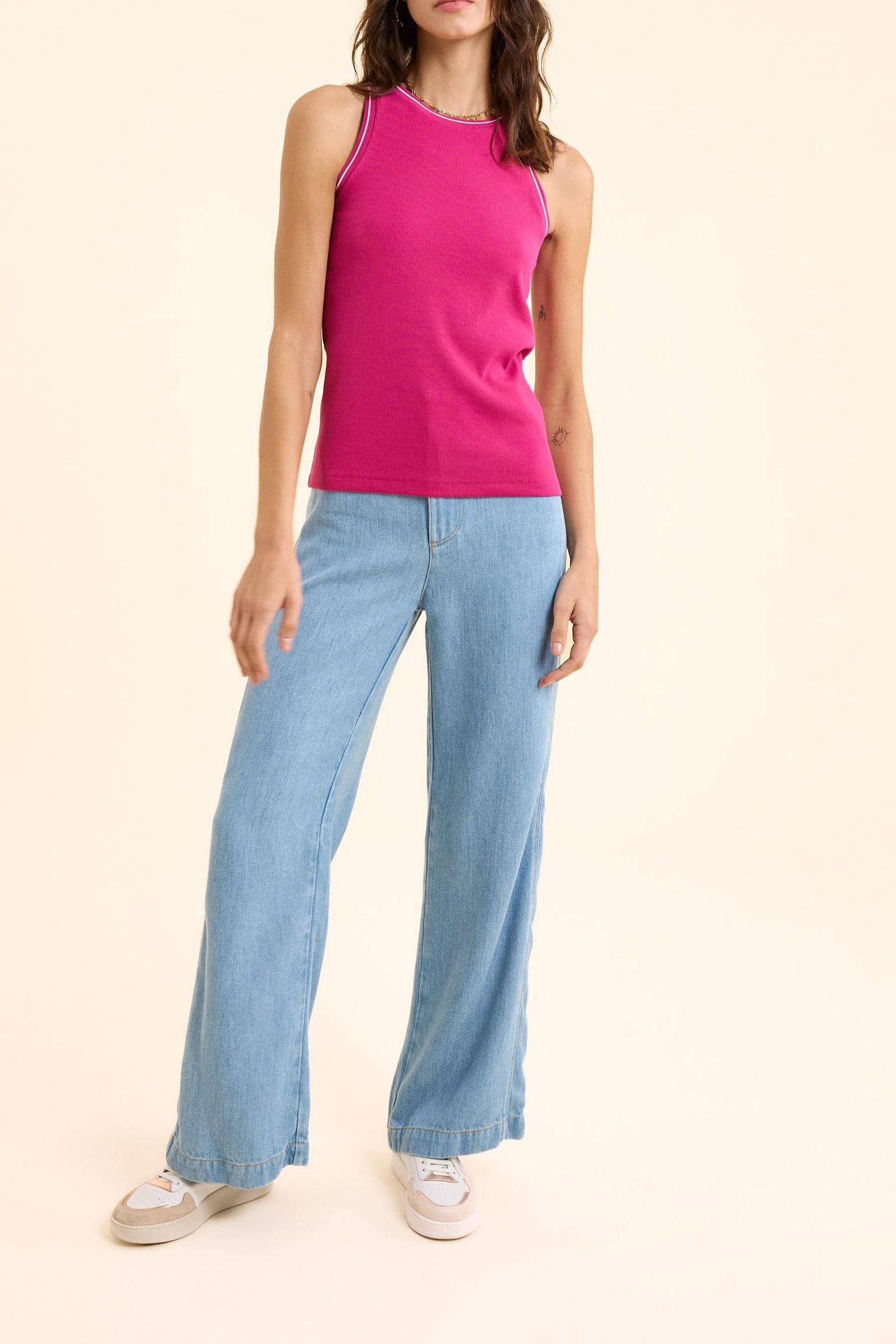 SLEEVELESS TANK TOP FUSHIA STRIPED RIBBING VIOLINE 2