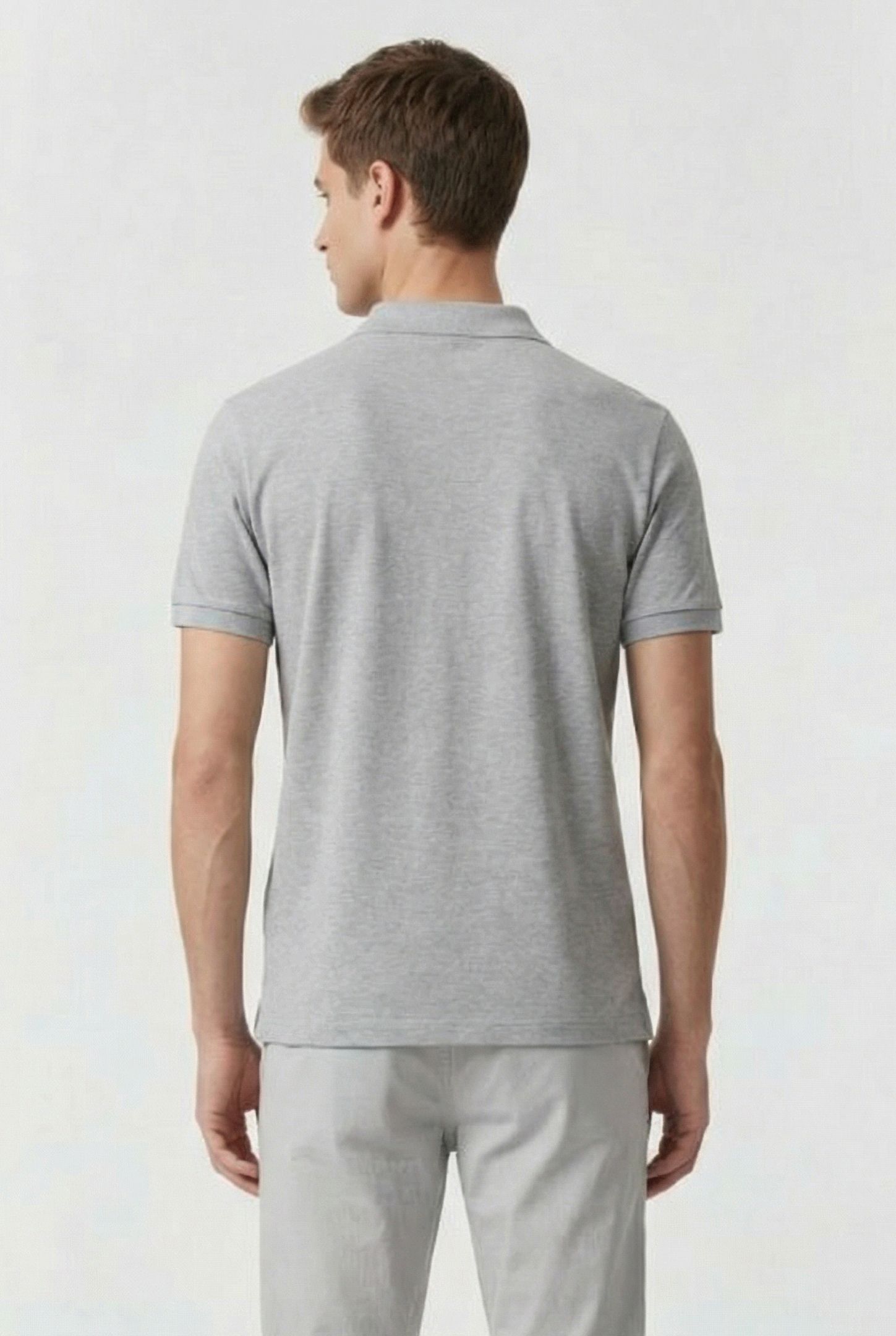 MEN'S POLOSHIRT SOLID COTTON PIQUET MEDIUM GREY HEATHER-WHIT 2