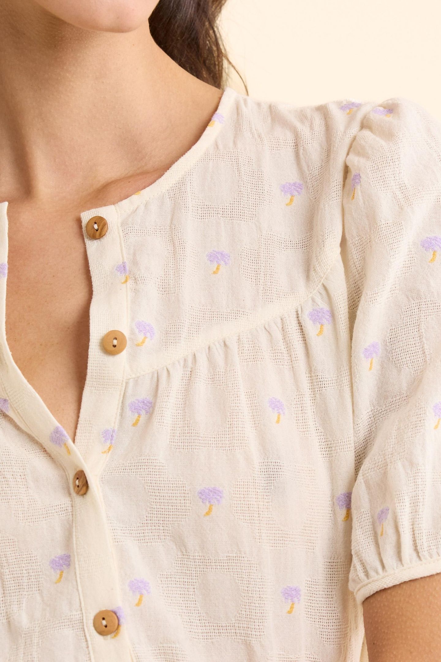 ECRU JACQUARD T-SHIRT WITH PALM TREE EMBROIDERY ECRU 5