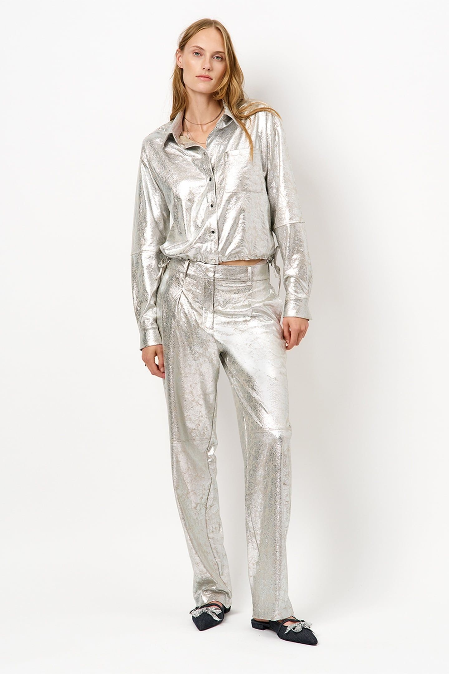 CHERI METALLIC FAUX LEATHER PANTS SILVER 1